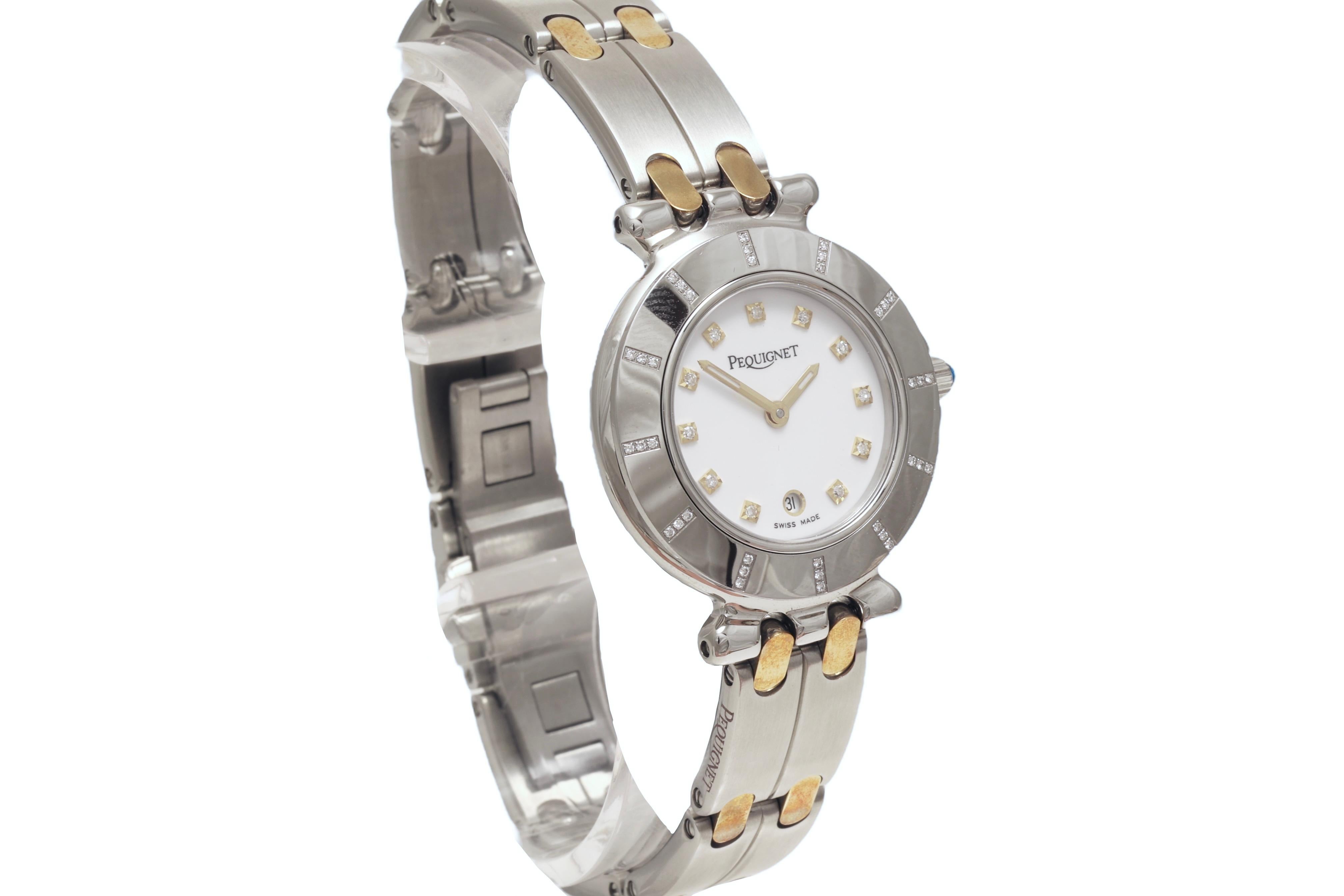 Artisan Steel & Gold EP Pequignet Diamonds Wristwatch Moorea Collection With Box & Paper For Sale