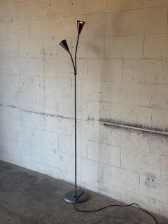 Steel Gooseneck Dual Shade Floor Lamp Mid-Century Modern 1970s