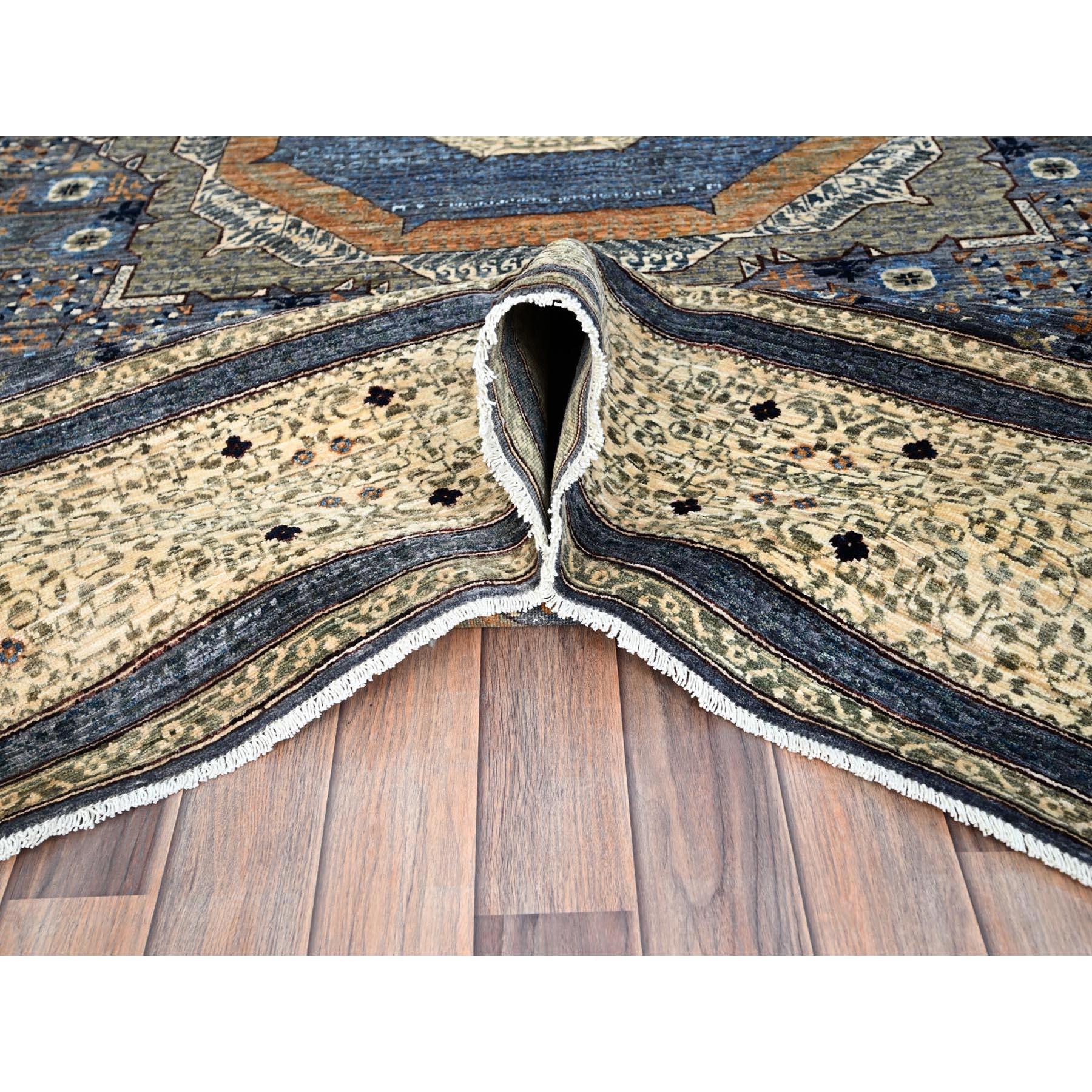 Stahlgrau Hand geknotet Mamluke Dynasty Vibrant Wolle Orientteppich 9' x 12' (Handgeknüpft) im Angebot