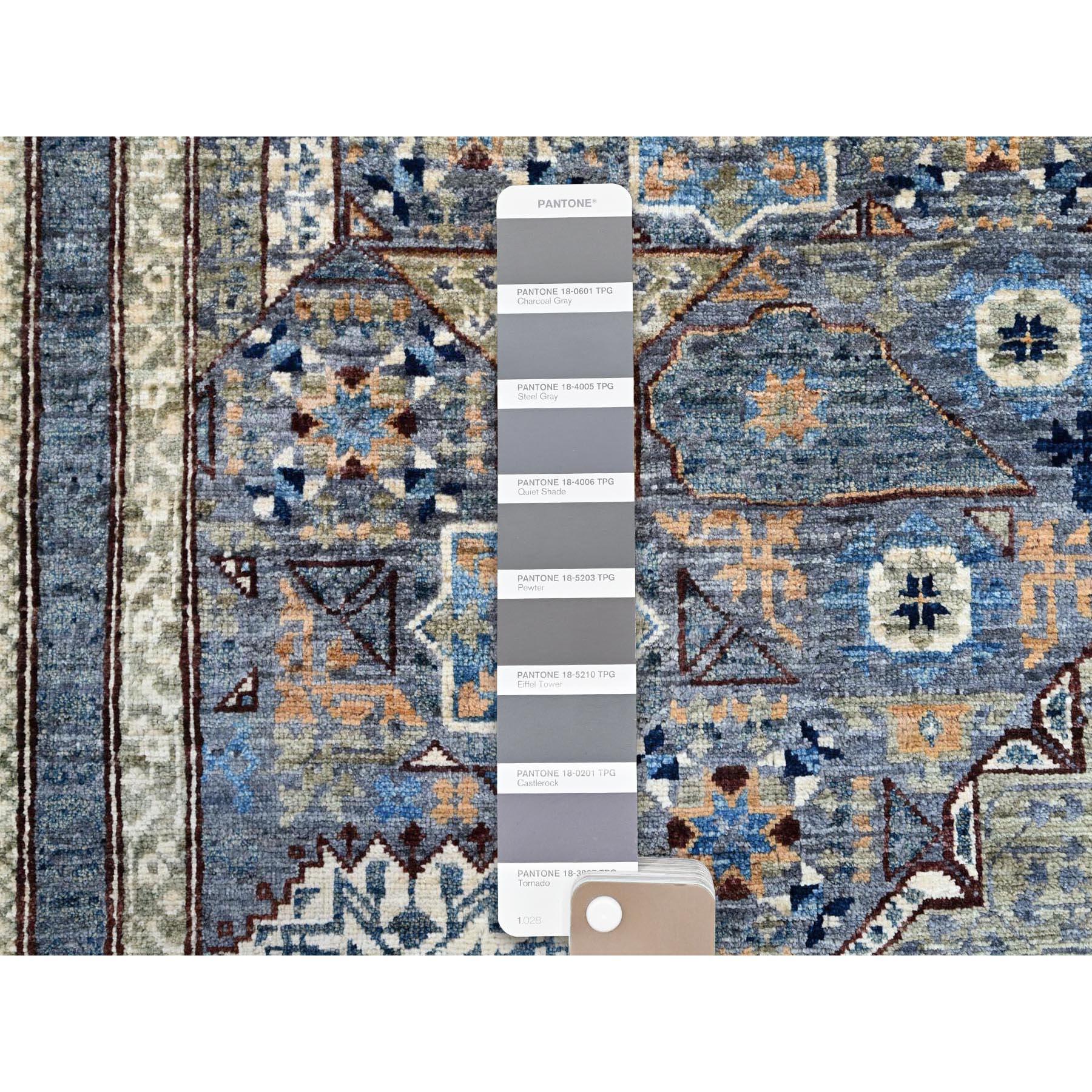 Stahlgrau Hand geknotet Mamluke Dynasty Vibrant Wolle Orientteppich 9' x 12' (21. Jahrhundert und zeitgenössisch) im Angebot
