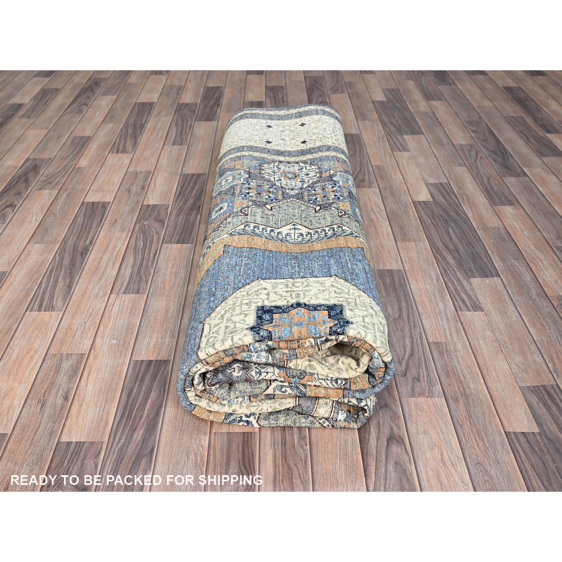 Stahlgrau Hand geknotet Mamluke Dynasty Vibrant Wolle Orientteppich 9' x 12' im Angebot 2