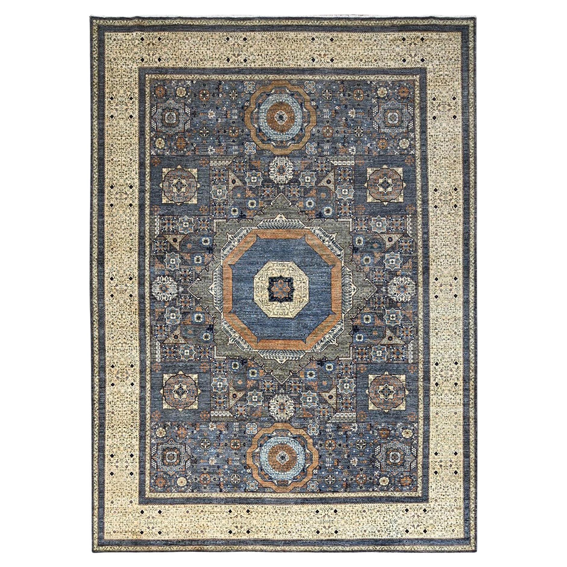 Steel Gray Hand Knotted Mamluk Dynasty Vibrant Wool Oriental Rug 9' x 12'