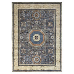Steel Gray Hand Knotted Mamluk Dynasty Vibrant Wool Oriental Rug 9' x 12'