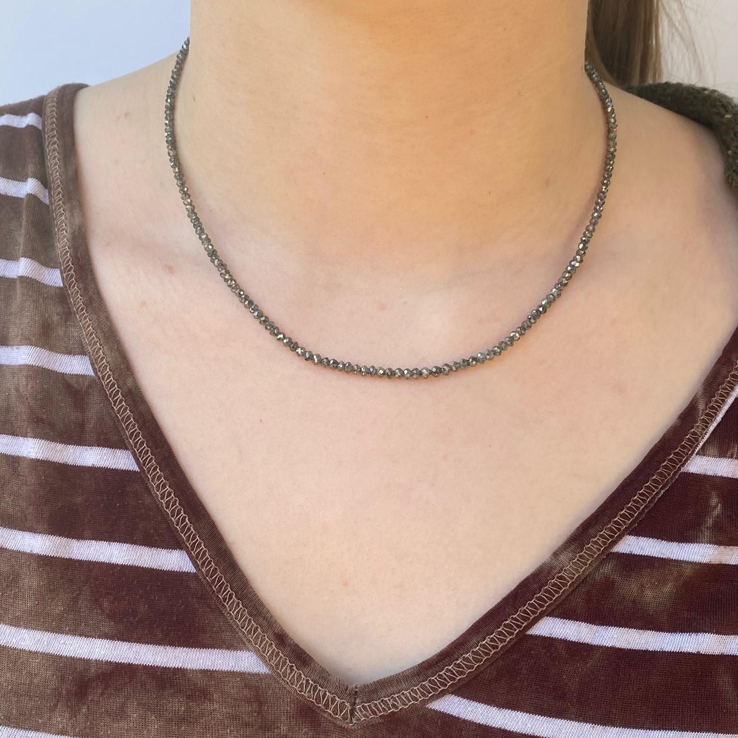 Bead Steel Grey Diamond Necklace with White Gold Clasp
