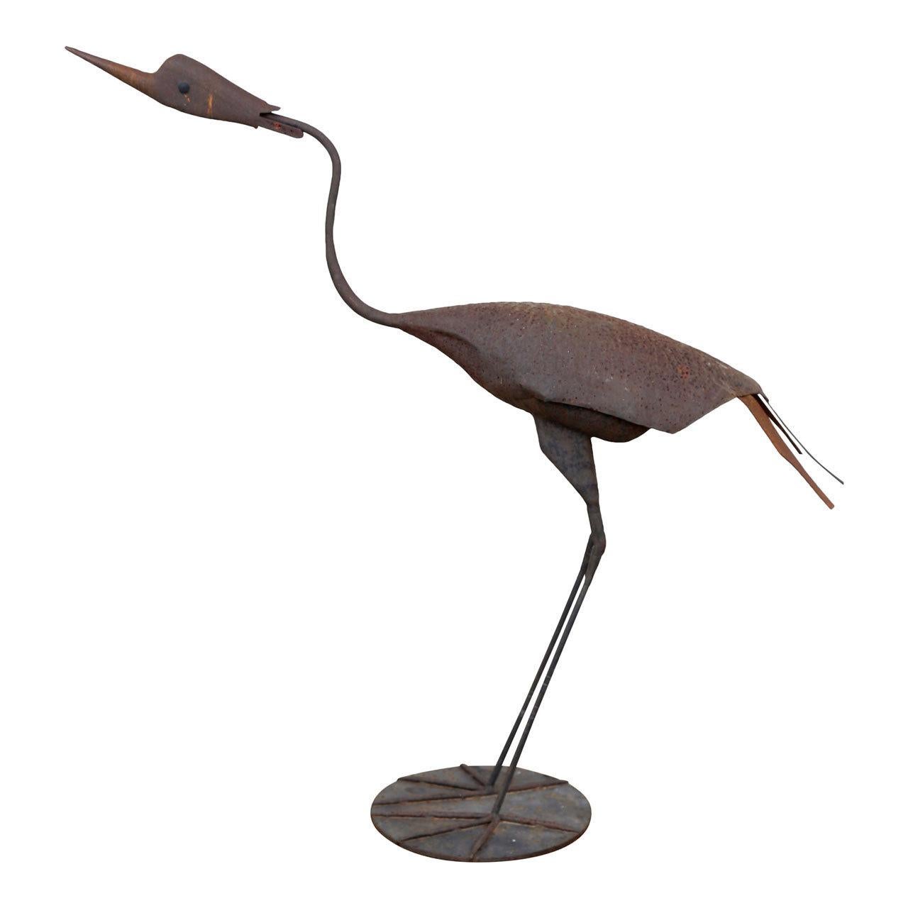 20th Century Large Steel Heron or Crane Folk Art Sculpture