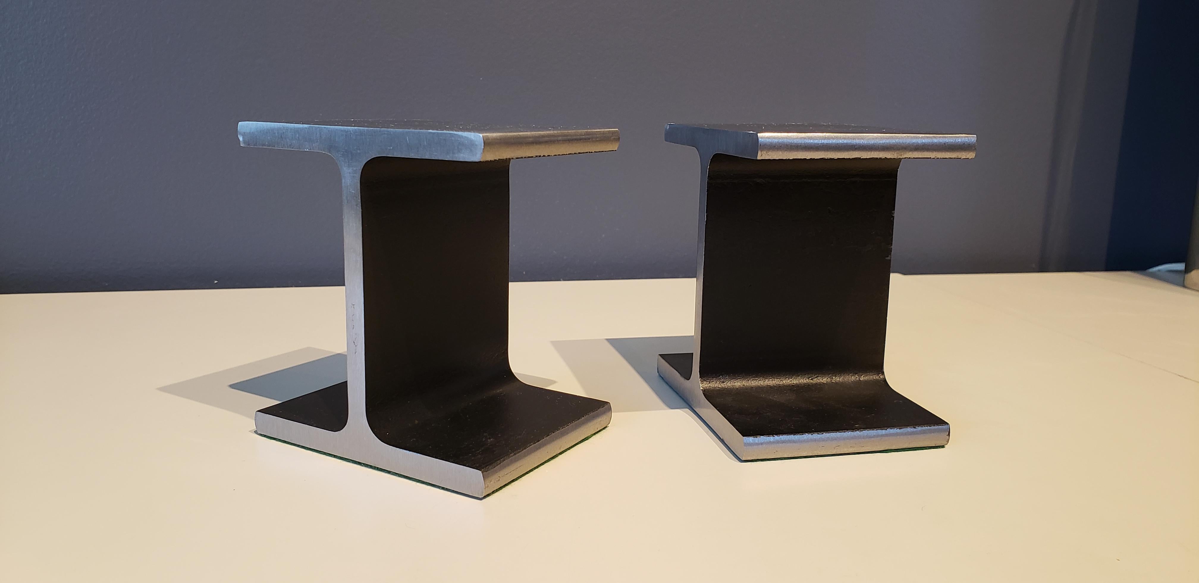 Handsome steel i-beam or railroad tie bookends, circa 1970s. Very heavy, substantial and functional. Excellent condition with very minor wear they show beautifully.

 These are available to view in our Chelsea, NYC showroom.




In the style