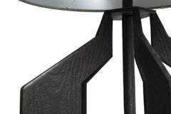 Steel Lamp Covered in "Wood Grain" Embossed Black Lamp Leather with Cotton Shade