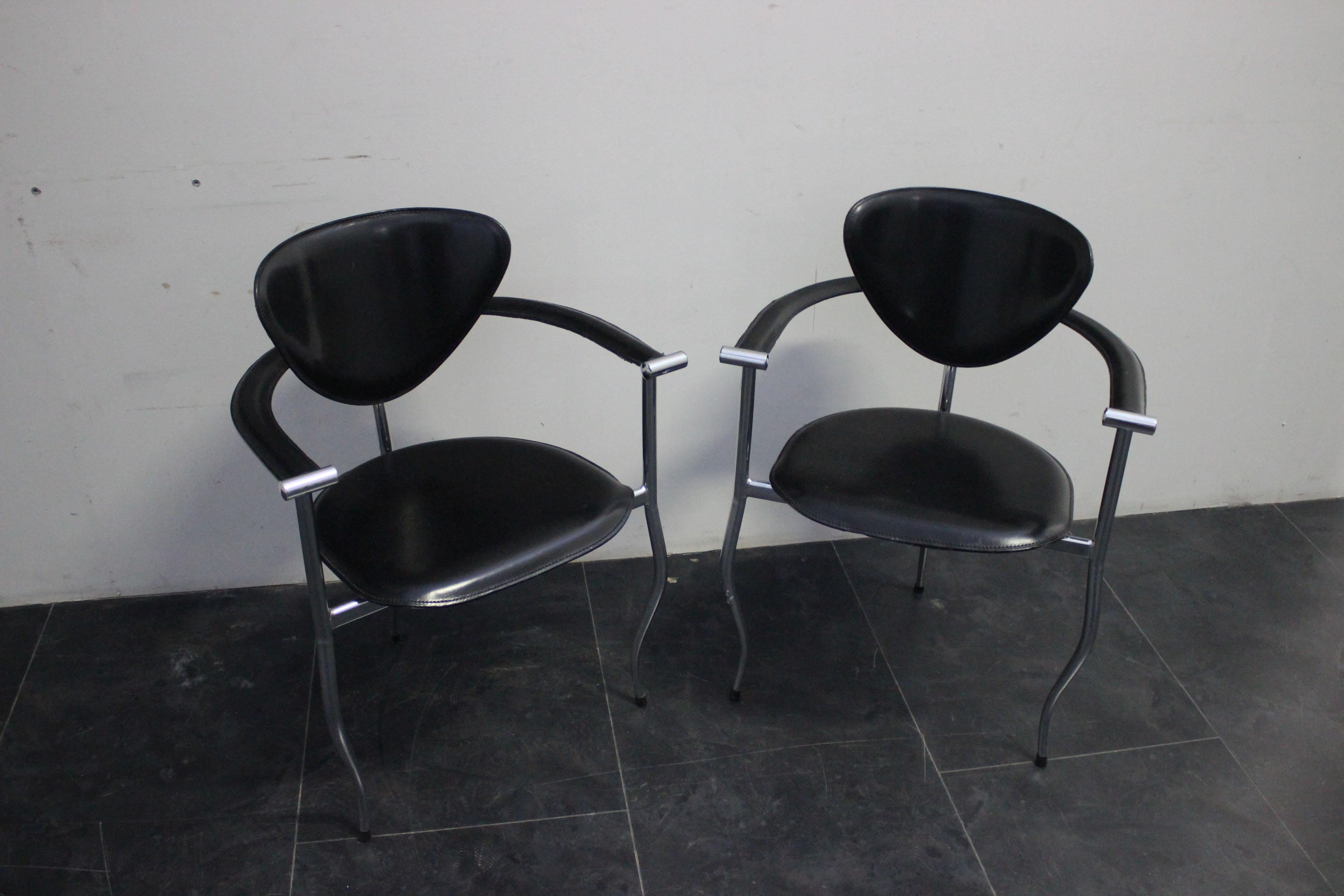 Steel & Leather Armchairs from Arrben, Set of 2 In Good Condition In Montelabbate, PU