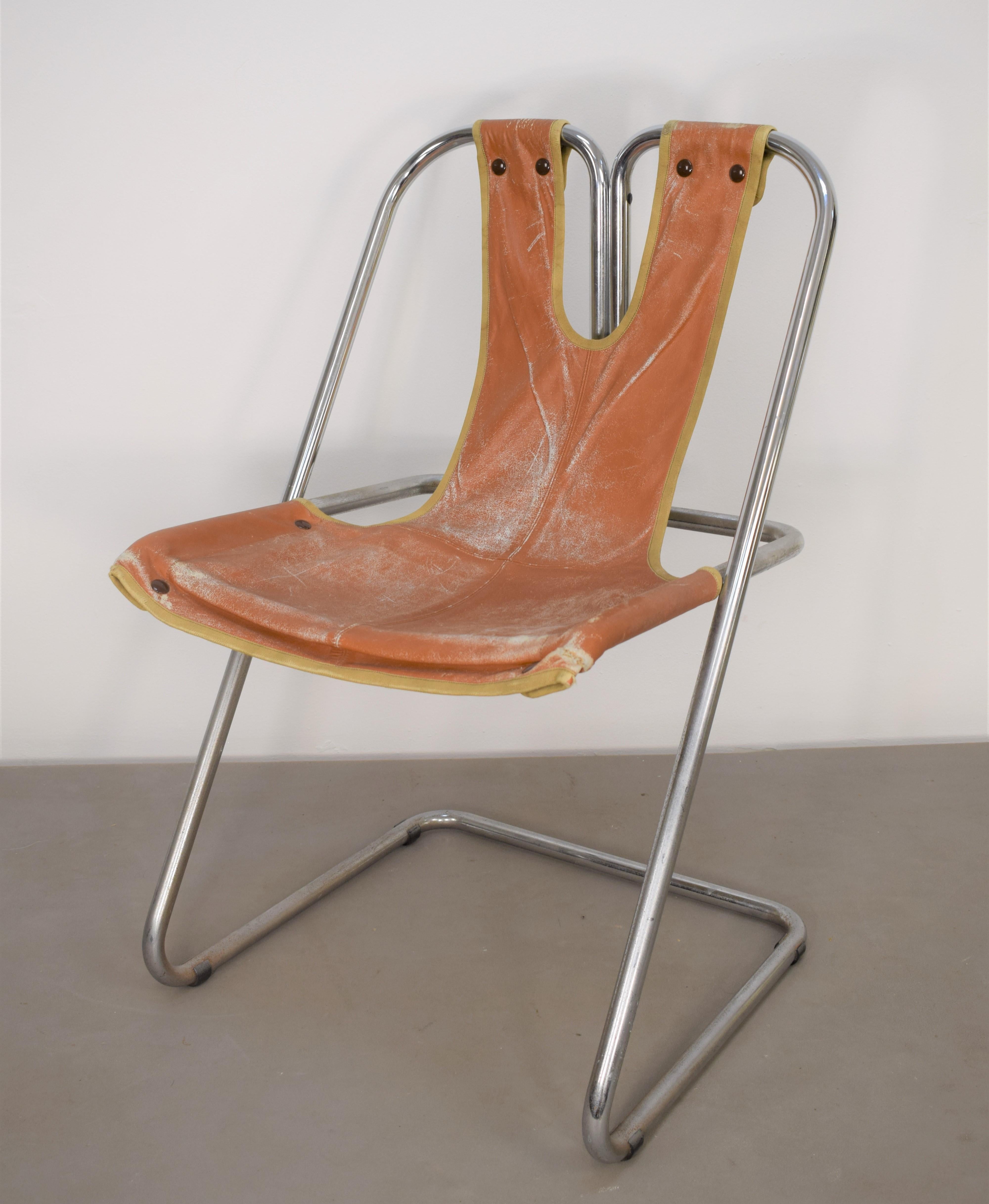 Steel & Leather Dining Chairs, 1970s, Set of 4 1