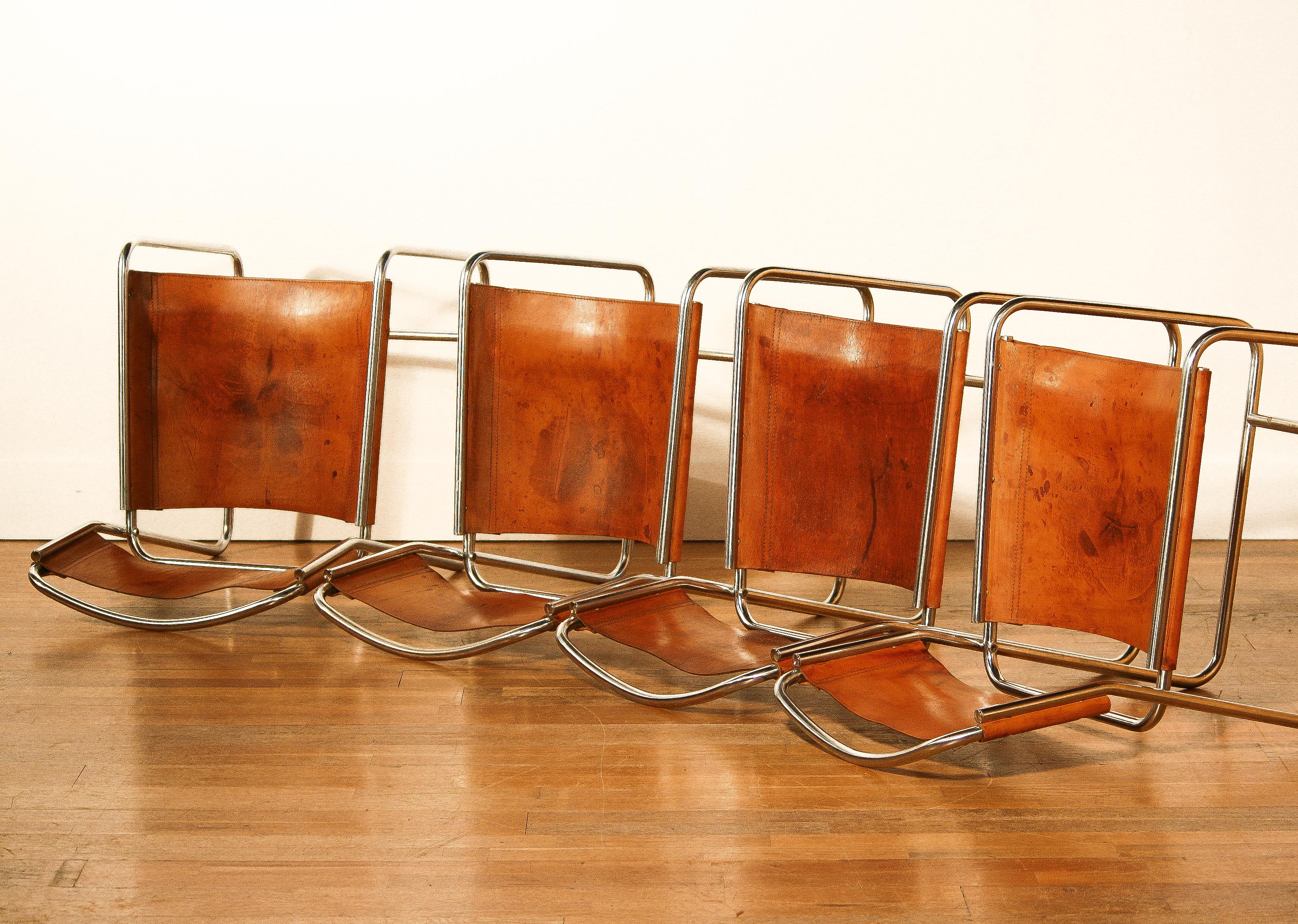 Steel / Leather Set Dining Chairs by Paul Ibens & Clair Bataille for 't Spectrum 5