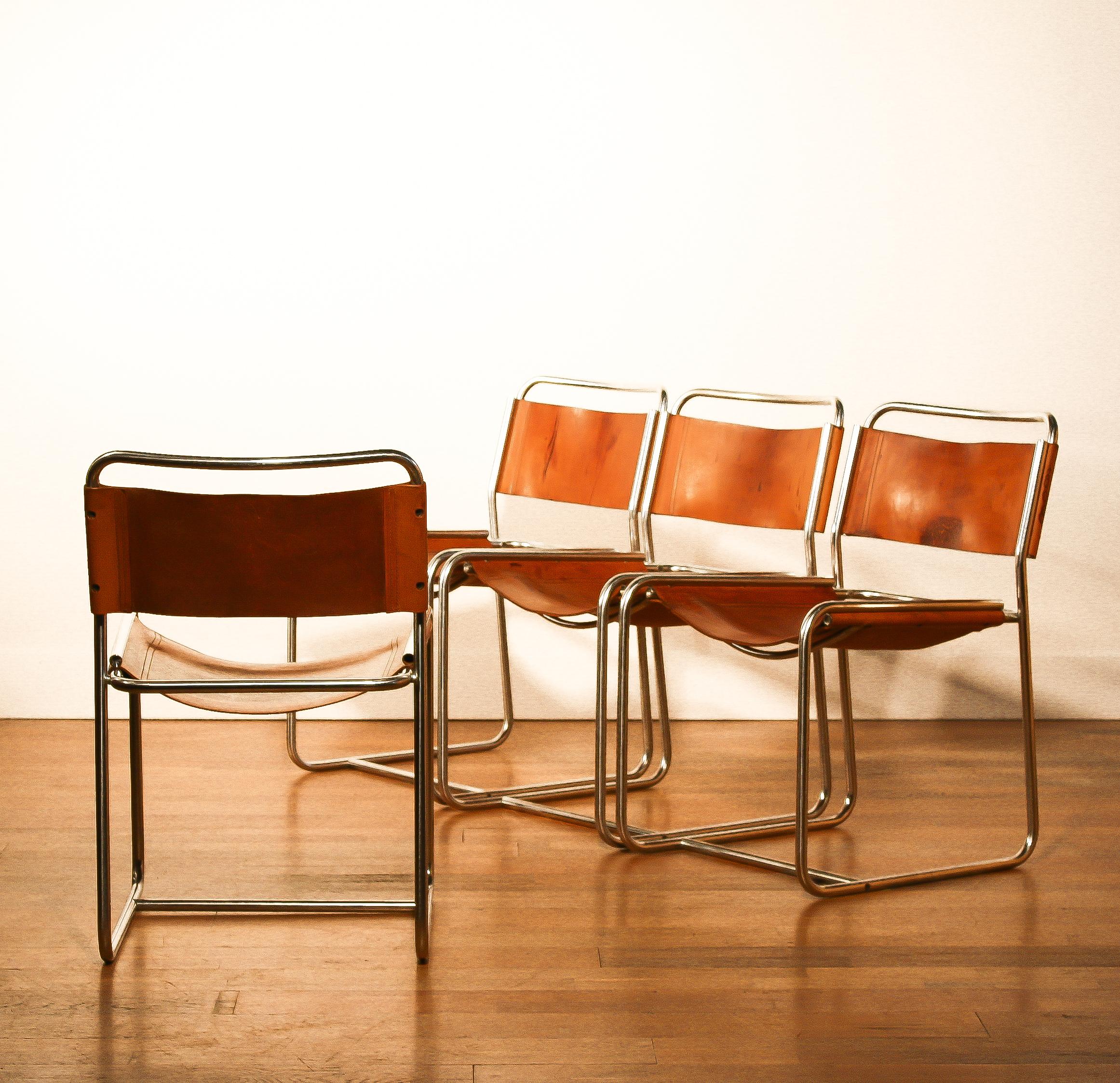 Dutch Steel / Leather Set Dining Chairs by Paul Ibens & Clair Bataille for 't Spectrum