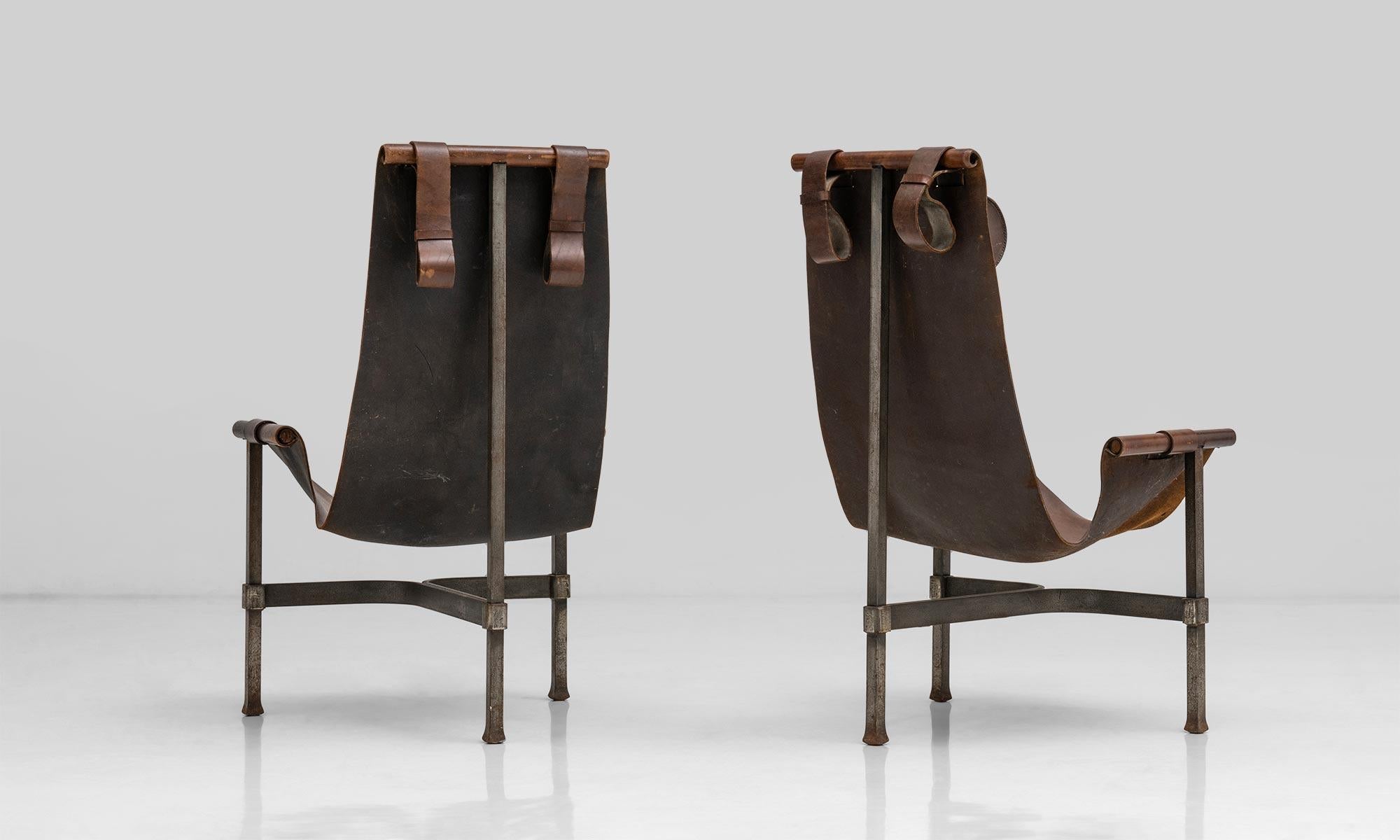 Spanish Steel & Leather Sling Chairs, Spain, Circa 1960