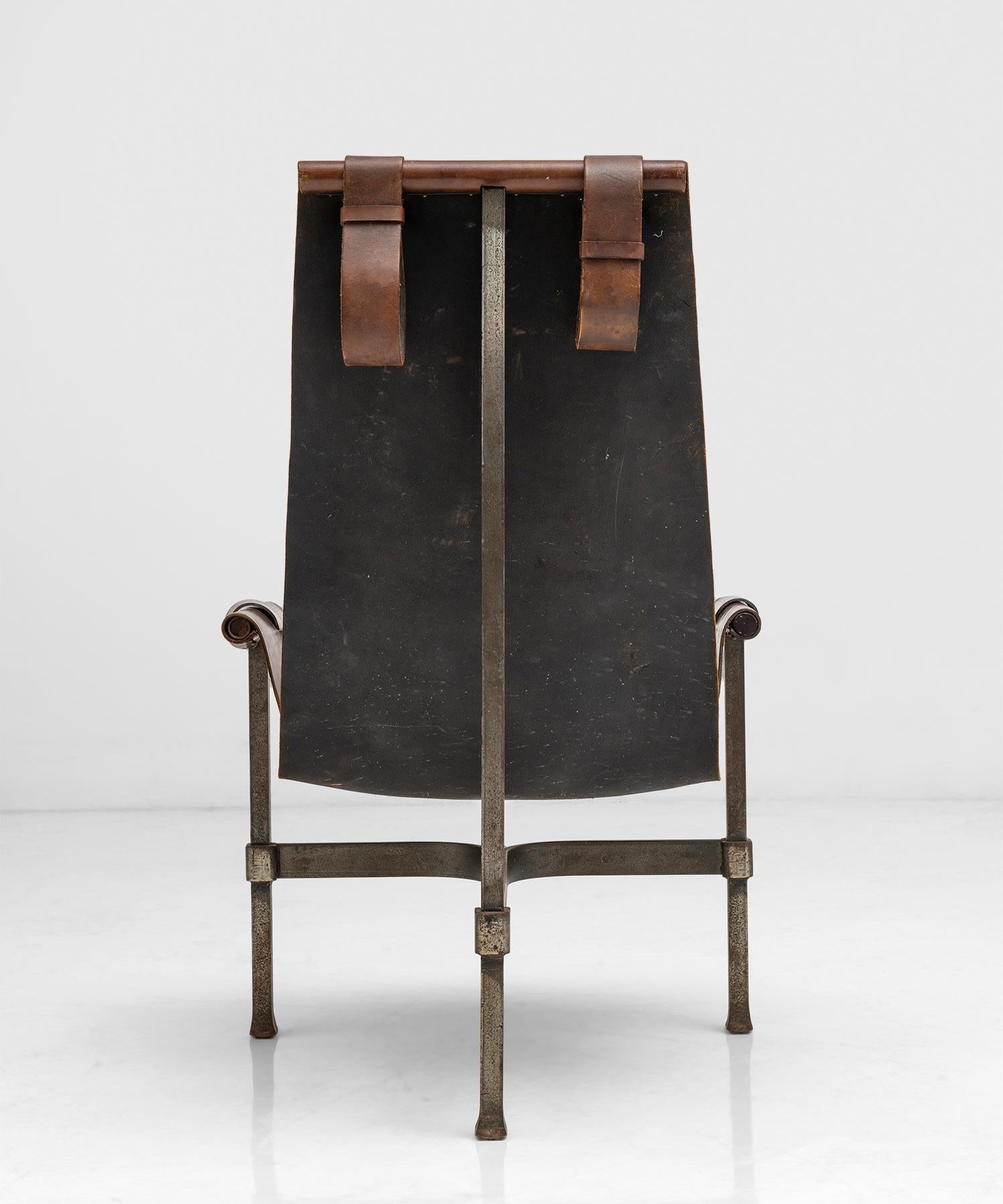 20th Century Steel & Leather Sling Chairs, Spain, Circa 1960