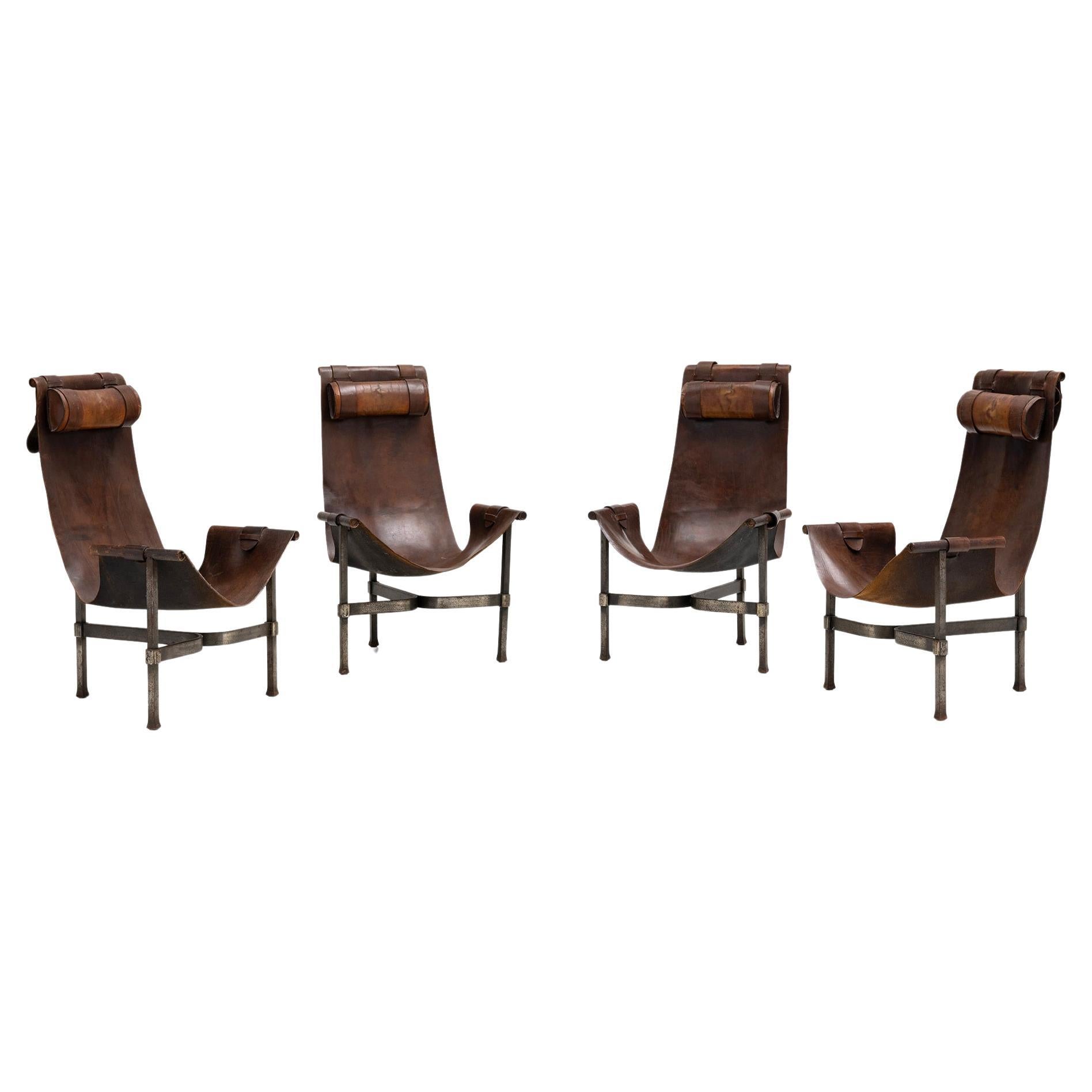 Steel & Leather Sling Chairs, Spain, Circa 1960
