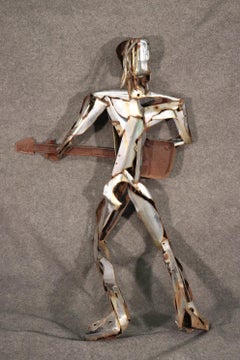 Steel Life Size Sculpture of Rock Star Guitar Player