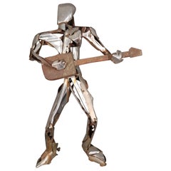 Steel Life Size Sculpture of Rock Star Guitar Player