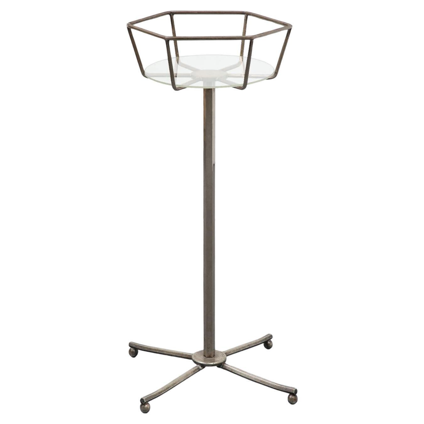 Steel, Lucite and Nickel Ice Bucket/Plant Stand For Sale