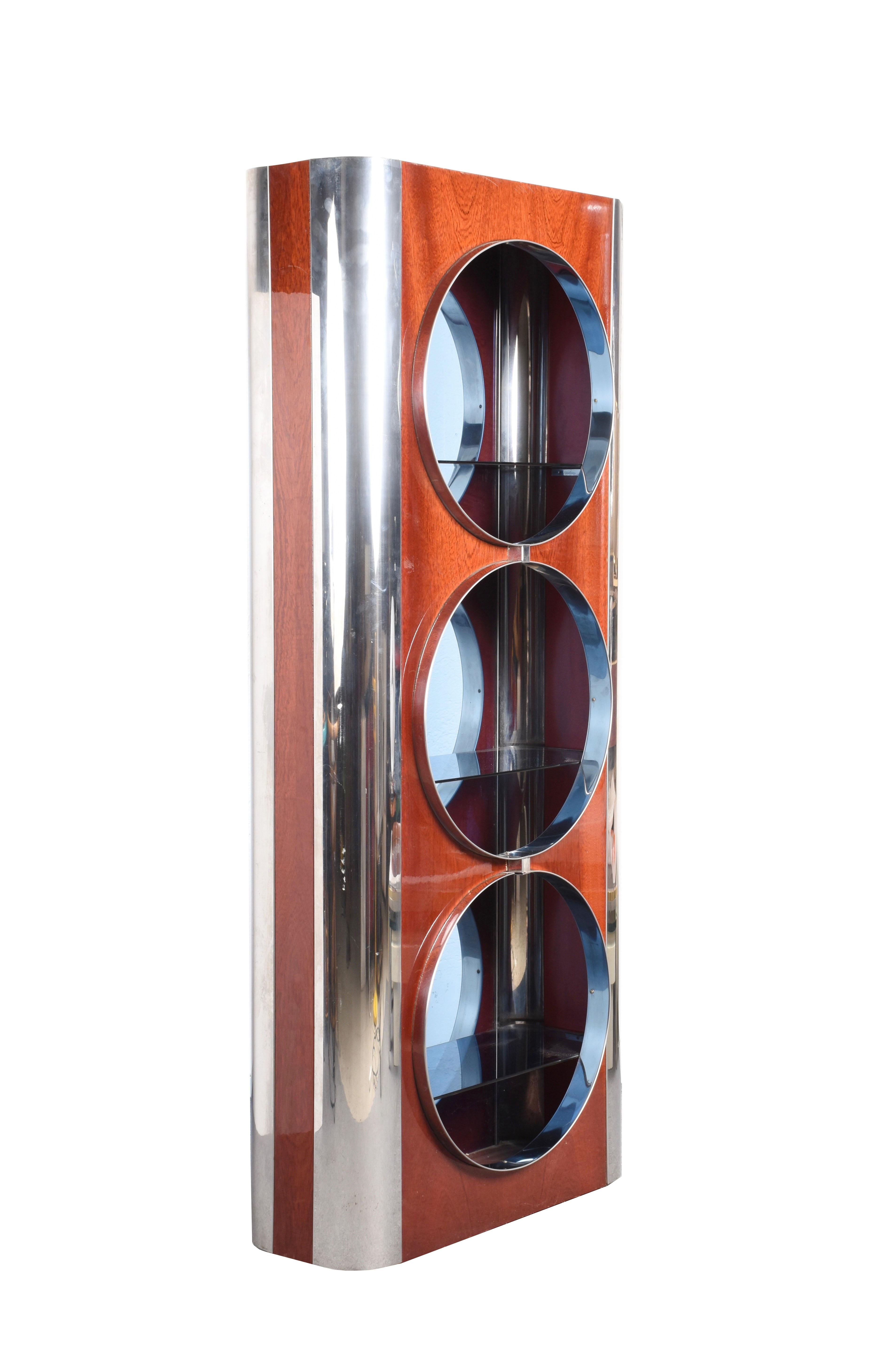 Steel, Mahogany and Smoked Glass Italian Showcase Attributed Willy Rizzo, 1980s 5