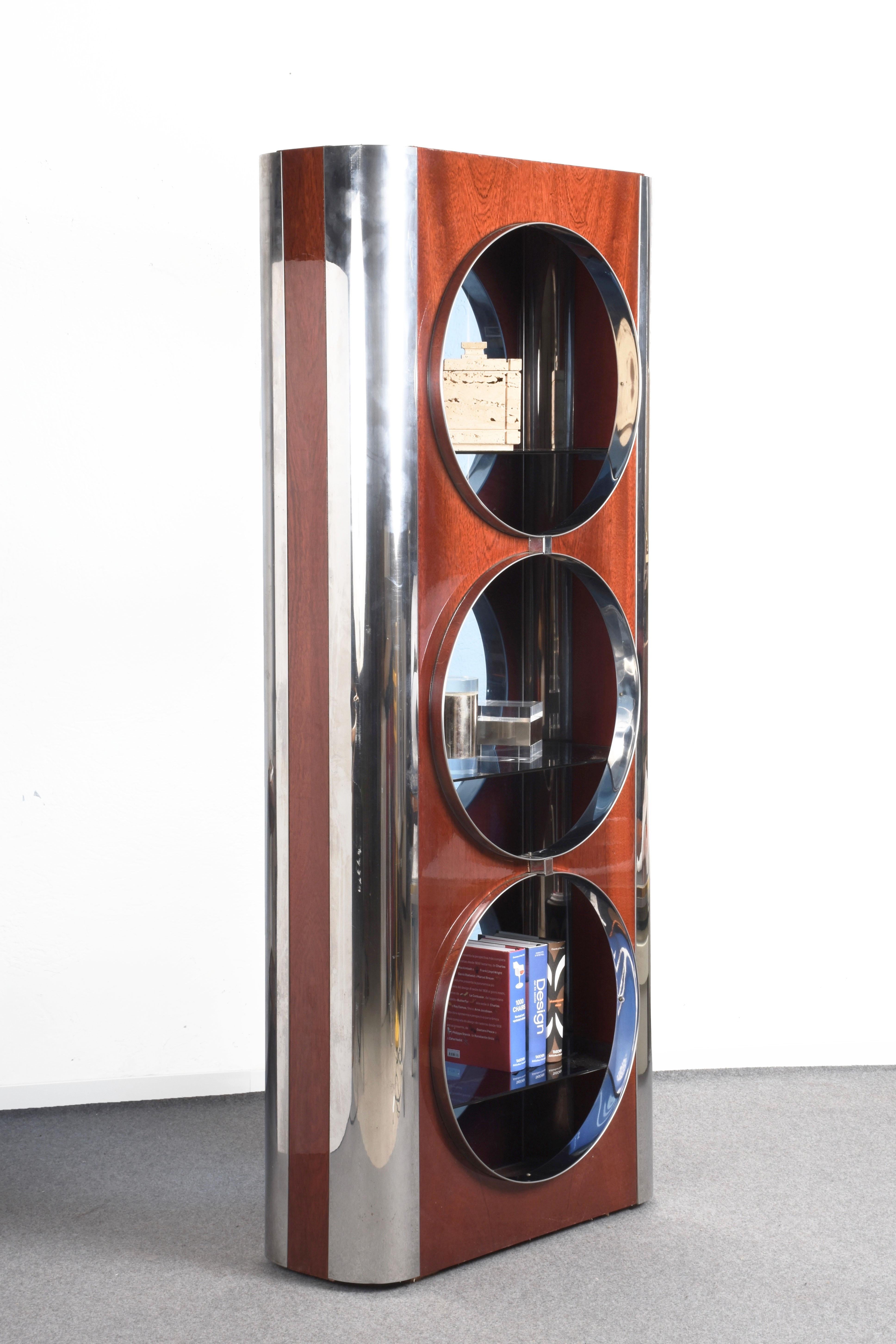 Steel, Mahogany and Smoked Glass Italian Showcase Attributed Willy Rizzo, 1980s 6