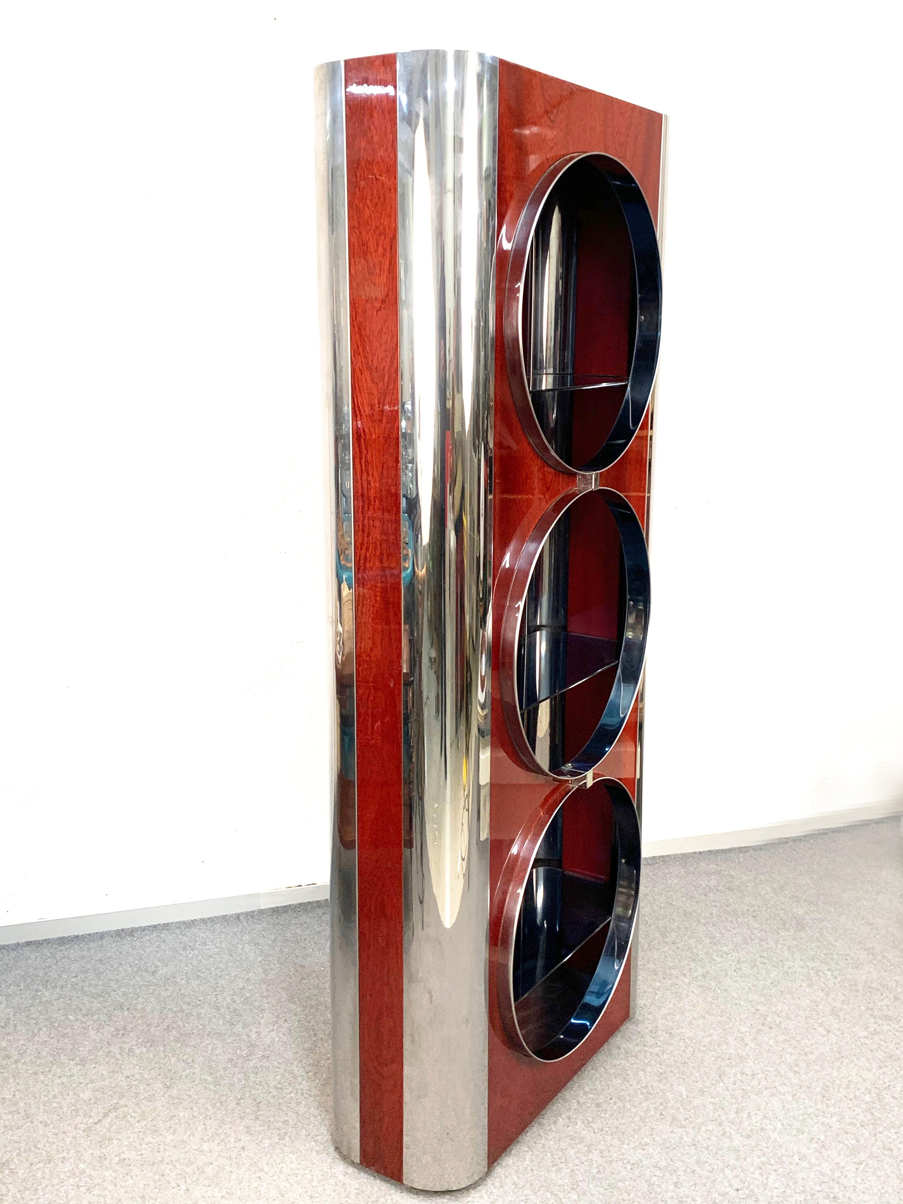 Steel, Mahogany and Smoked Glass Italian Showcase Attributed Willy Rizzo, 1980s 8