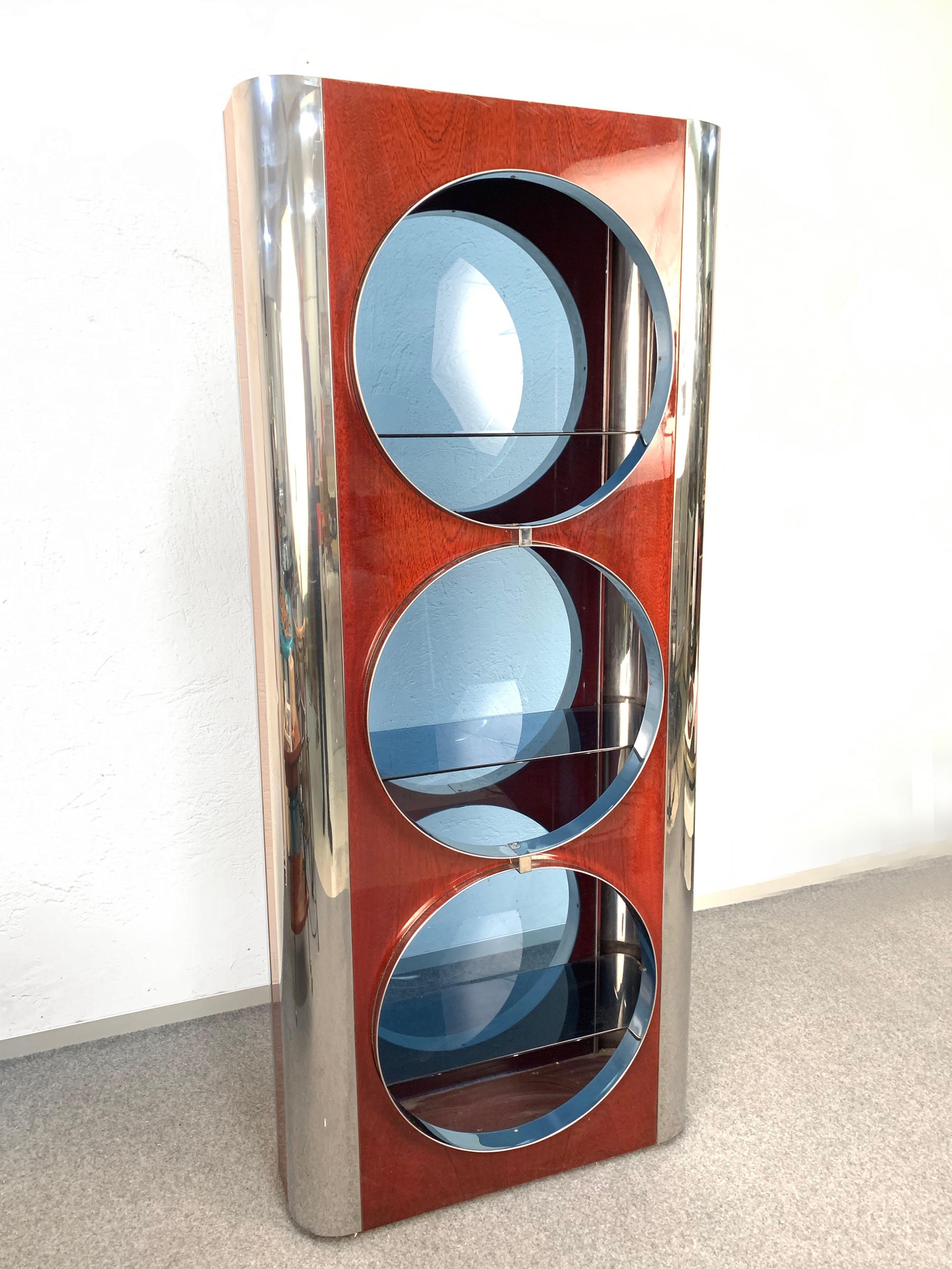 Steel, Mahogany and Smoked Glass Italian Showcase Attributed Willy Rizzo, 1980s 2