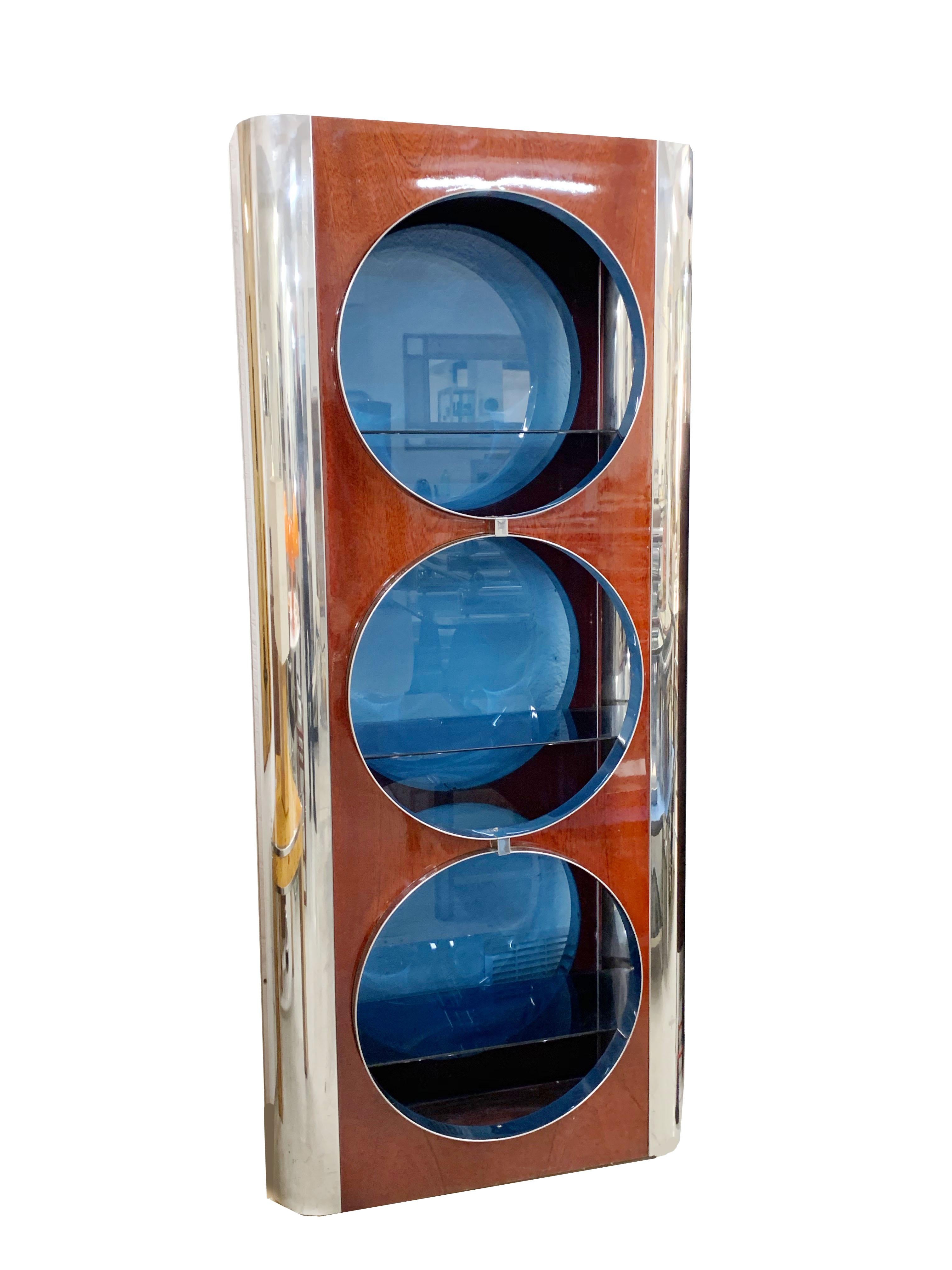 Steel, Mahogany and Smoked Glass Italian Showcase Attributed Willy Rizzo, 1980s 3