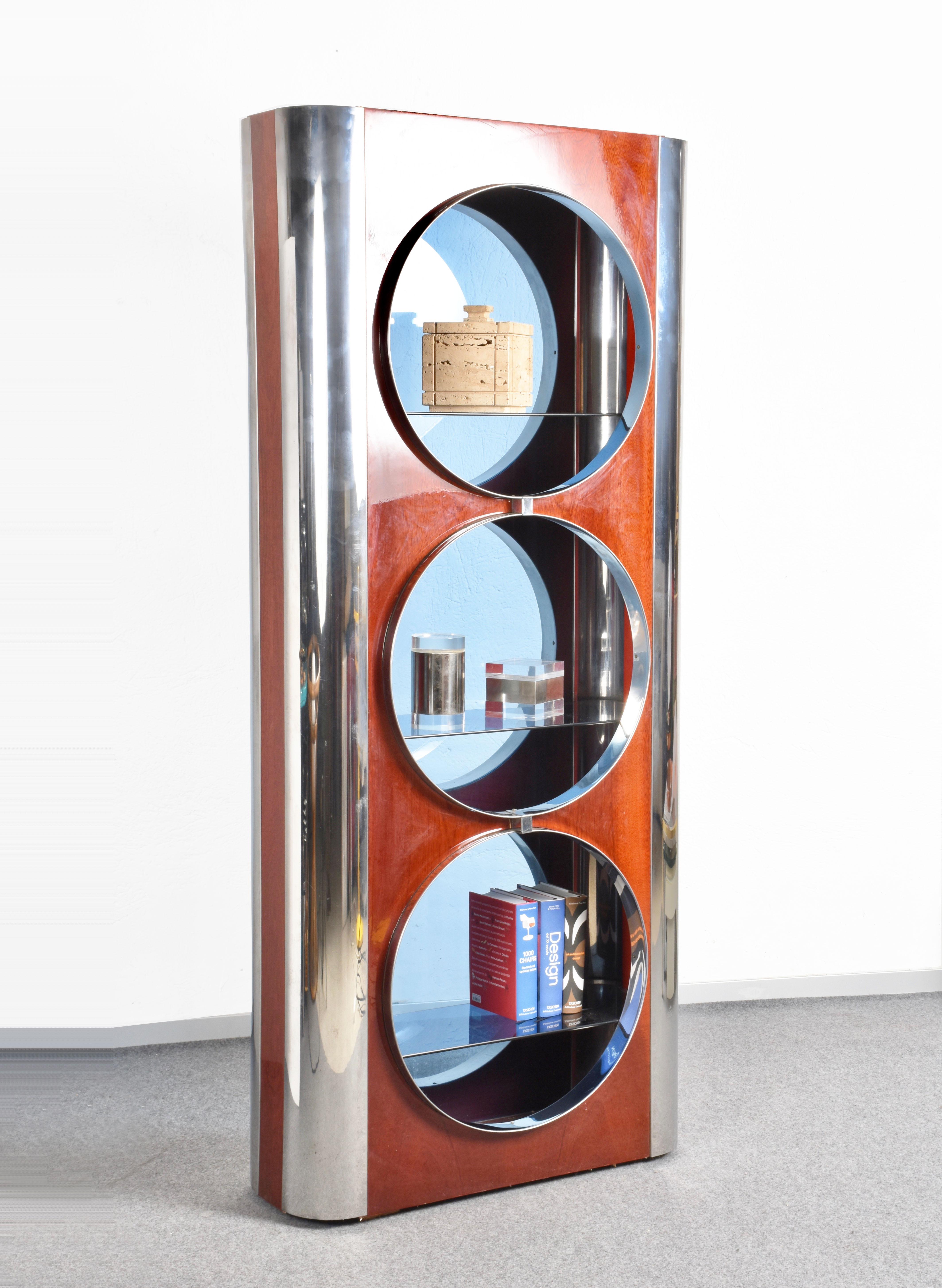 Steel, Mahogany and Smoked Glass Italian Showcase Attributed Willy Rizzo, 1980s 4