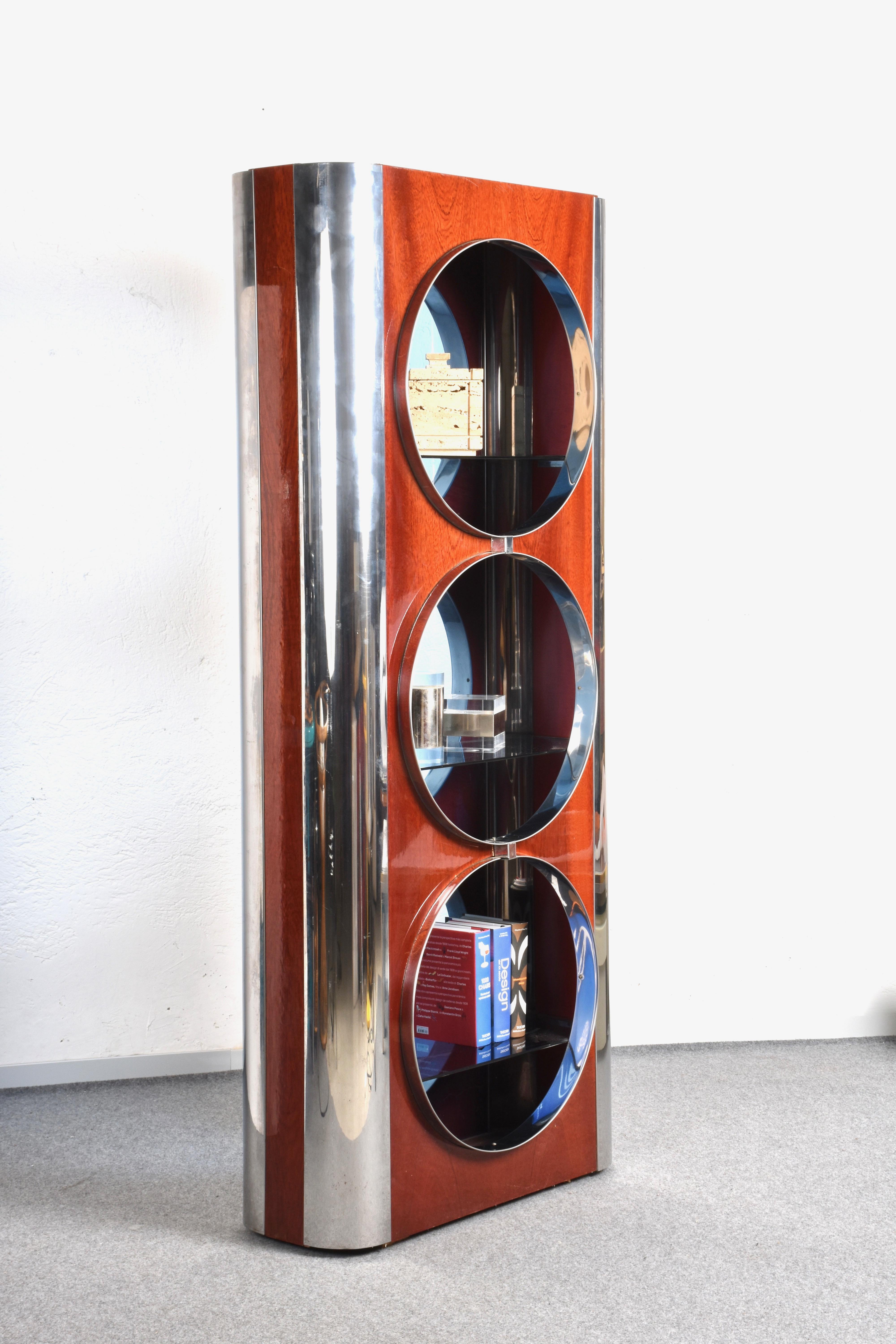 Steel Wood and Smoked Glass Italian Showcase Attributed to Willy Rizzo 1980s 7
