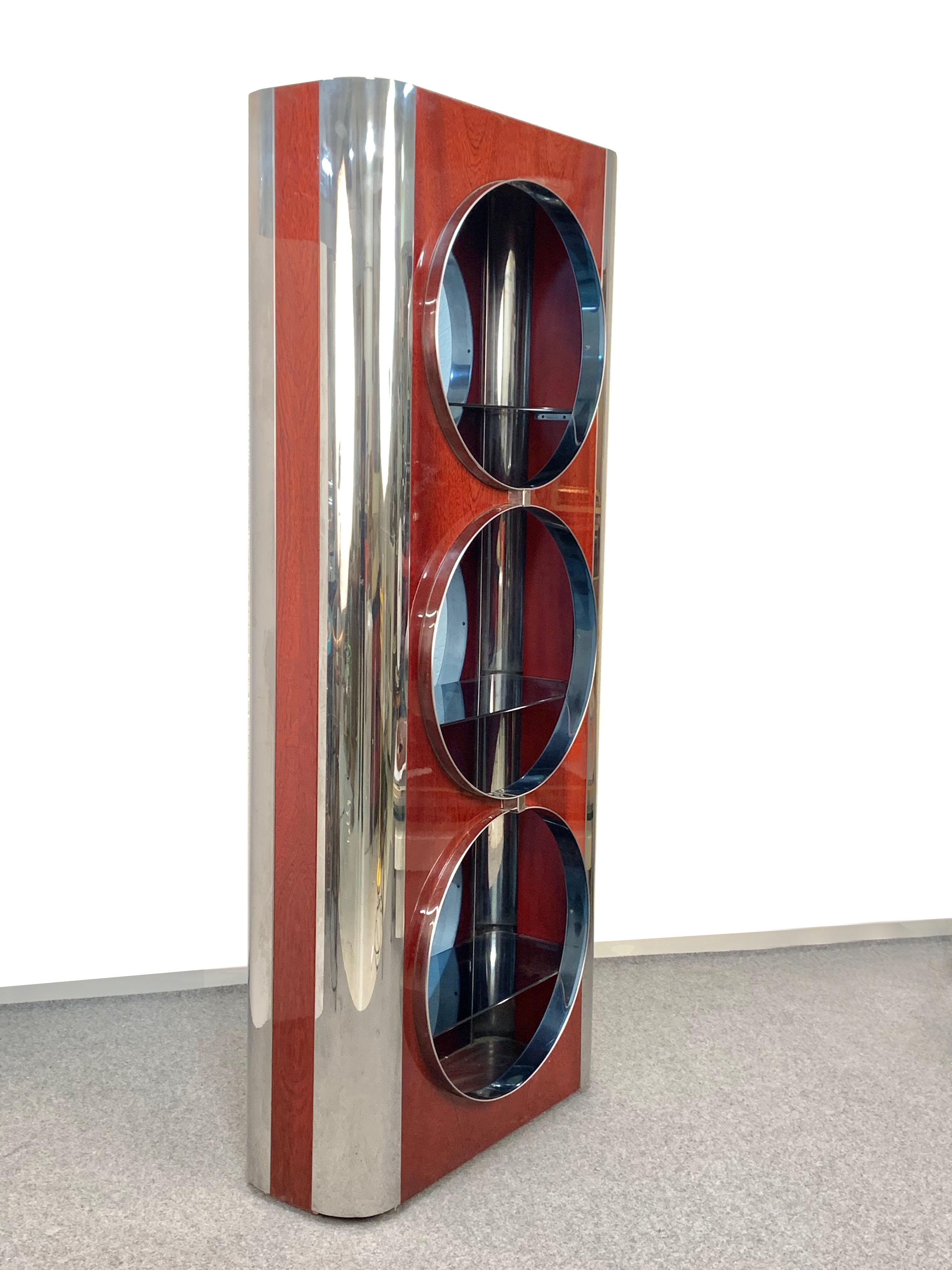 Steel Wood and Smoked Glass Italian Showcase Attributed to Willy Rizzo 1980s 8
