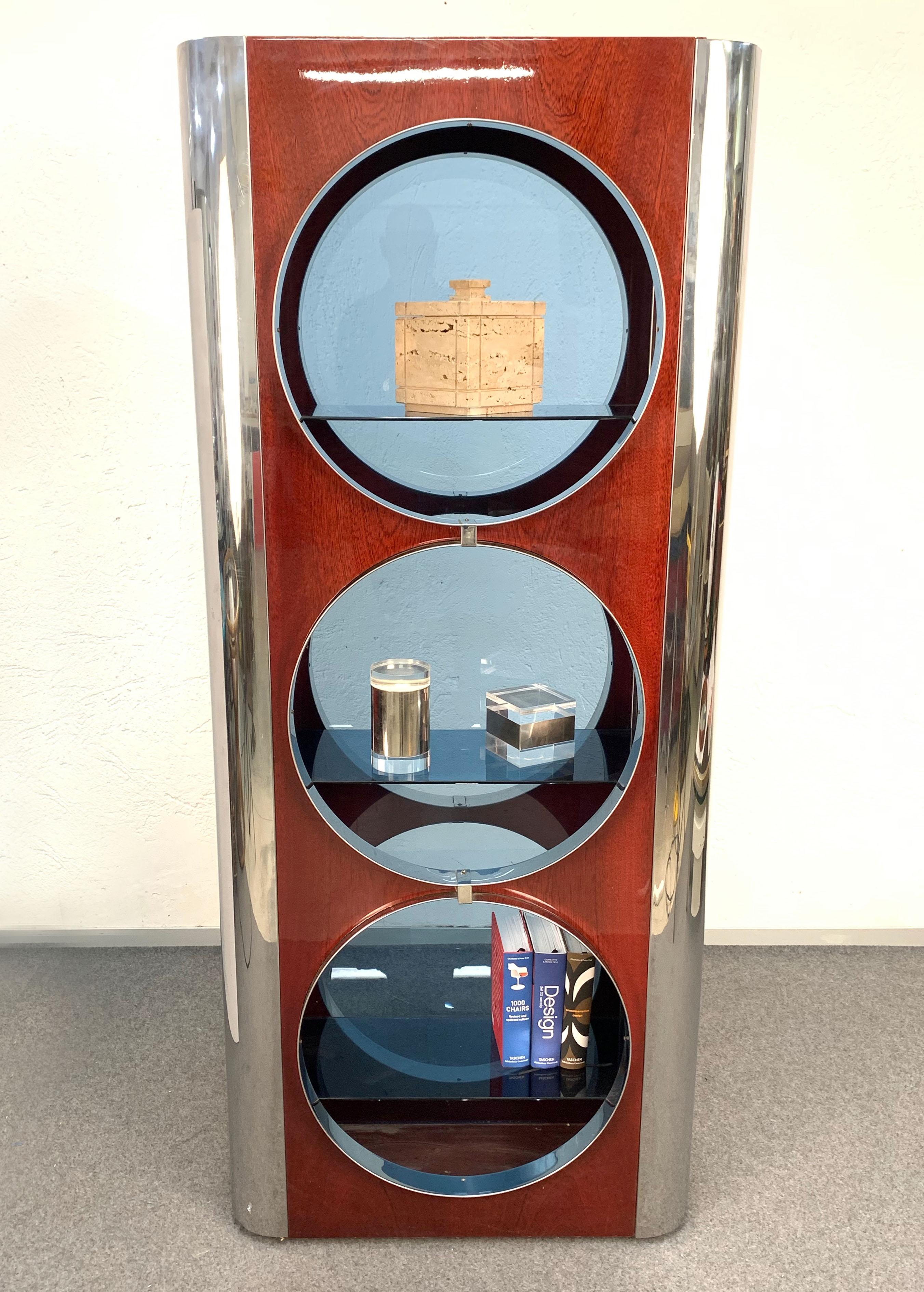 Steel Wood and Smoked Glass Italian Showcase Attributed to Willy Rizzo 1980s 10