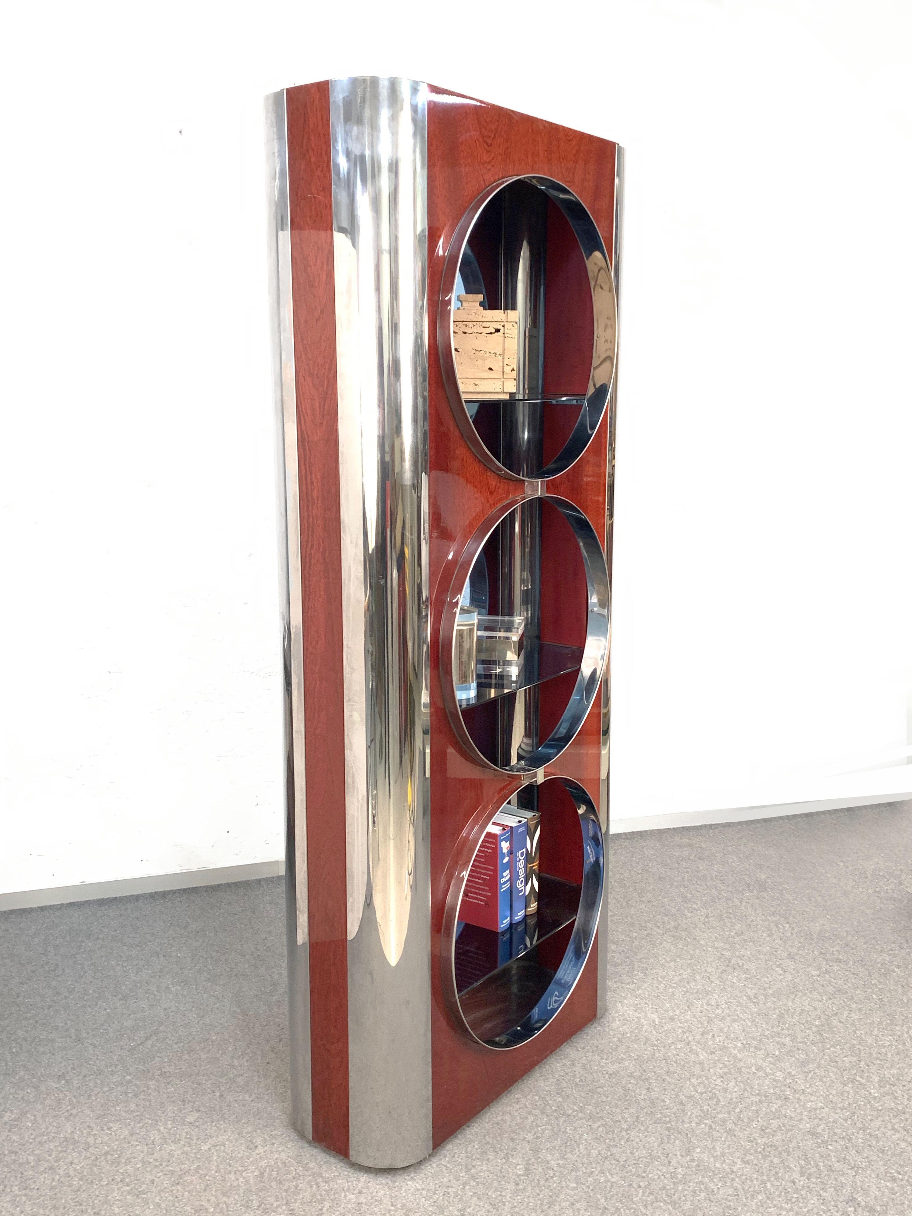 Steel Wood and Smoked Glass Italian Showcase Attributed to Willy Rizzo 1980s 12