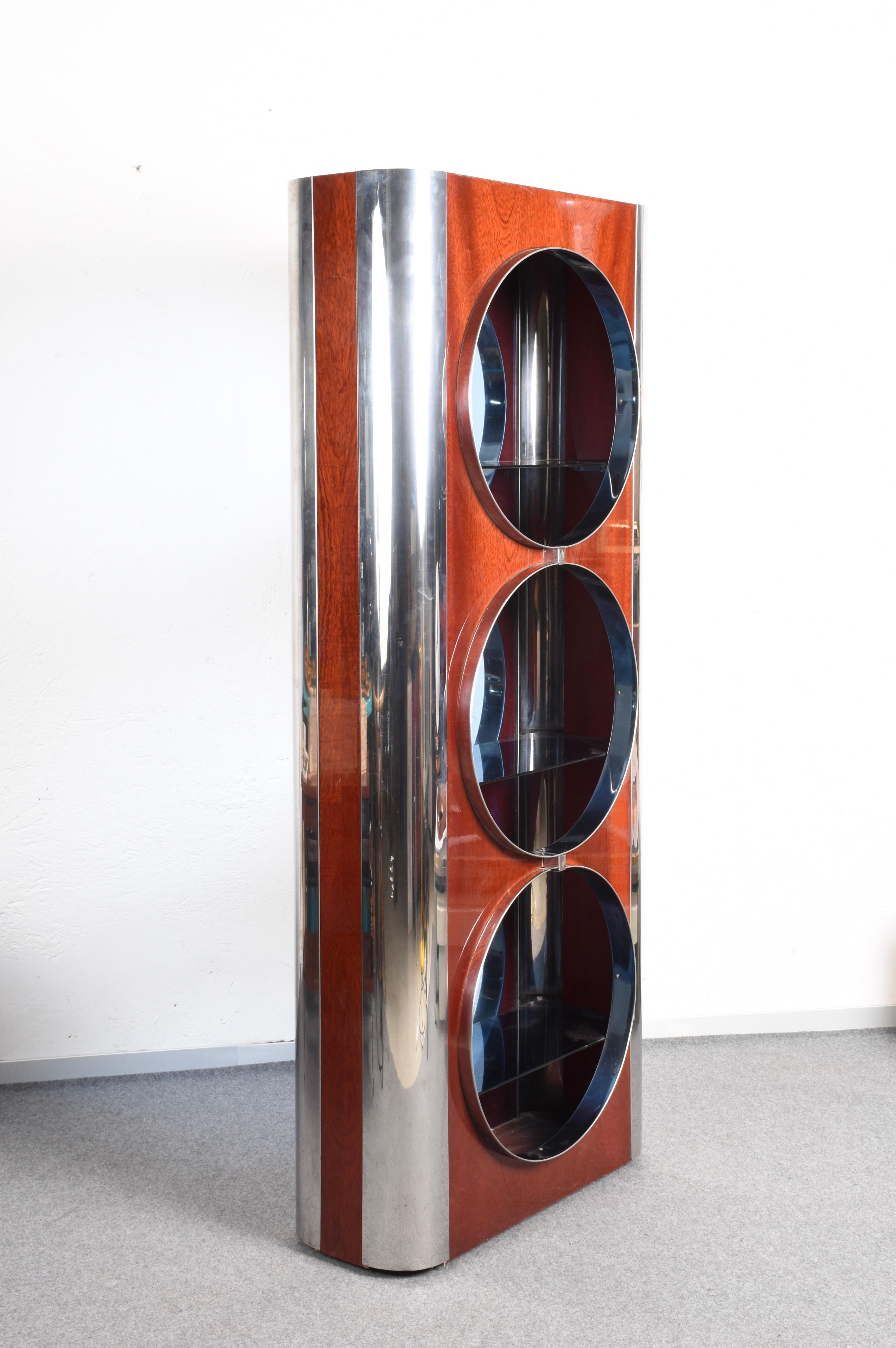 Steel Wood and Smoked Glass Italian Showcase Attributed to Willy Rizzo 1980s In Good Condition In Roma, IT