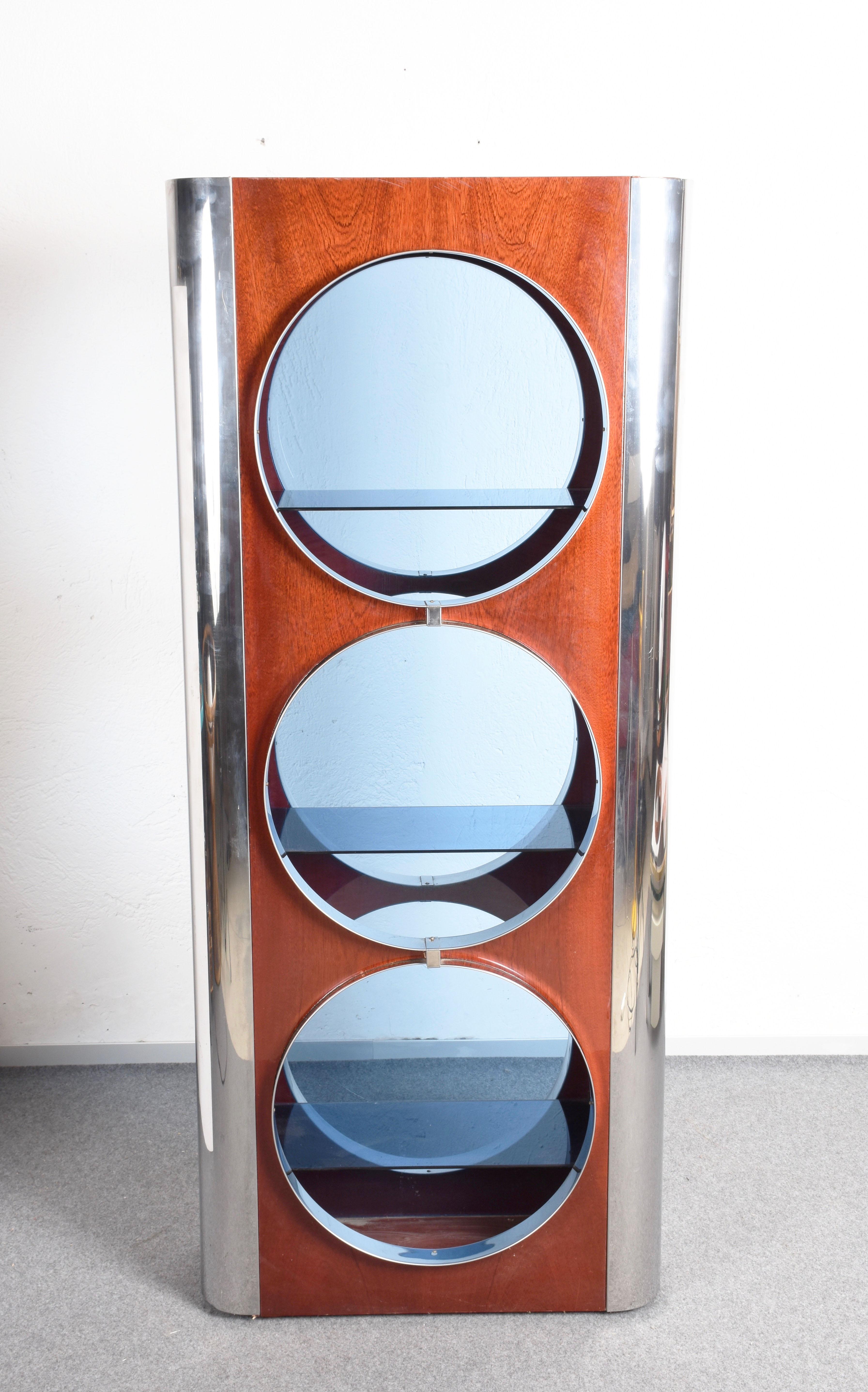 Steel Wood and Smoked Glass Italian Showcase Attributed to Willy Rizzo 1980s 2