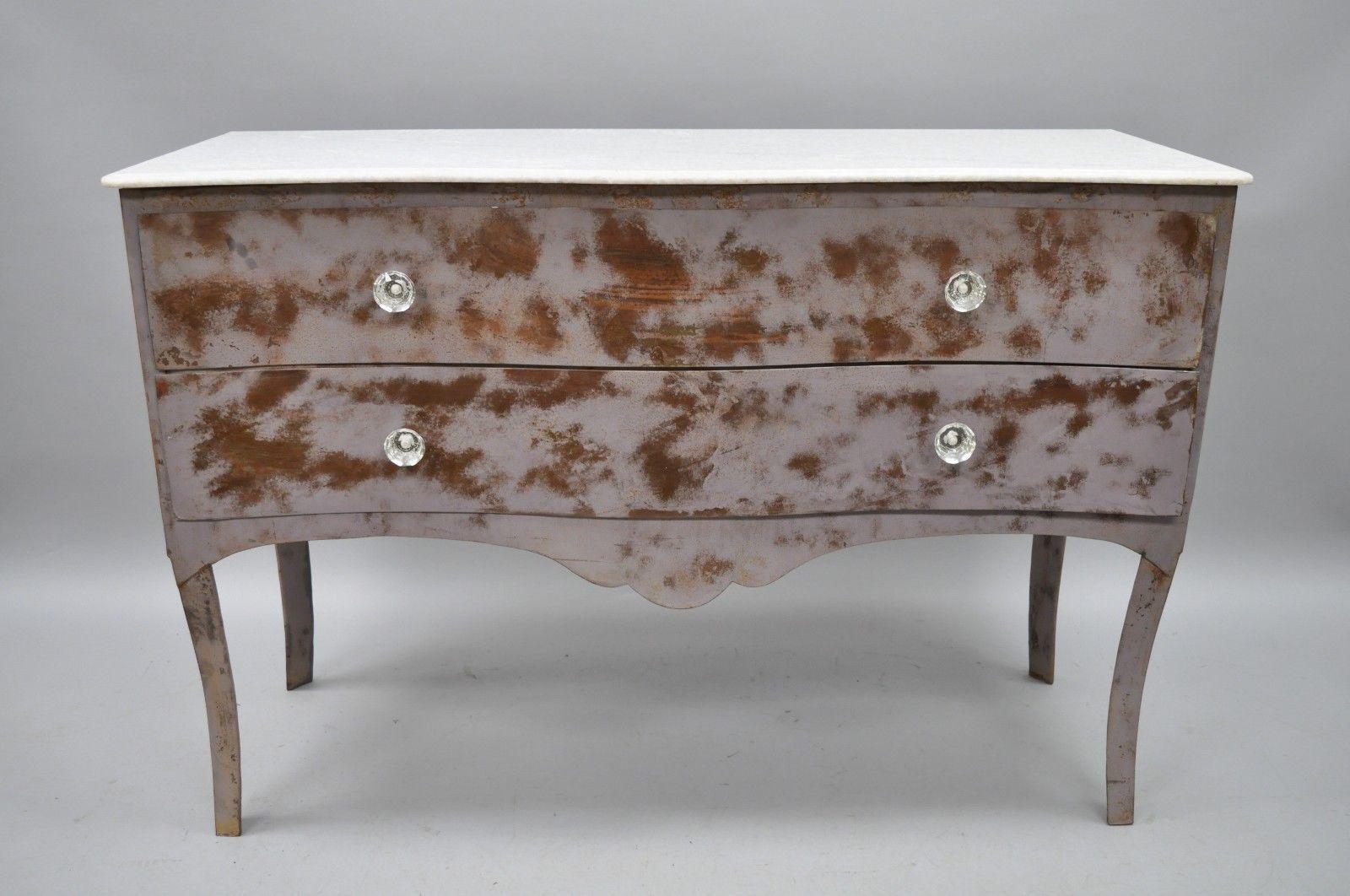 Steel Metal Bombe Commode Marble-Top French Dresser Purple Painted Industrial 4