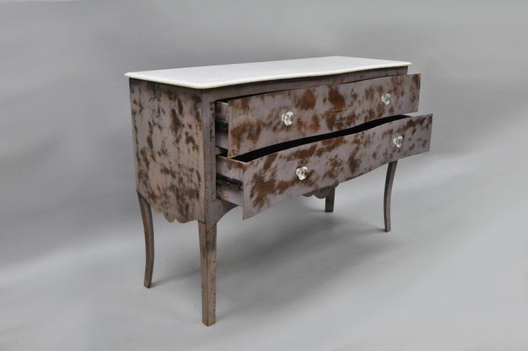 Steel Metal Bombe Commode Marble Top French Dresser Purple Painted