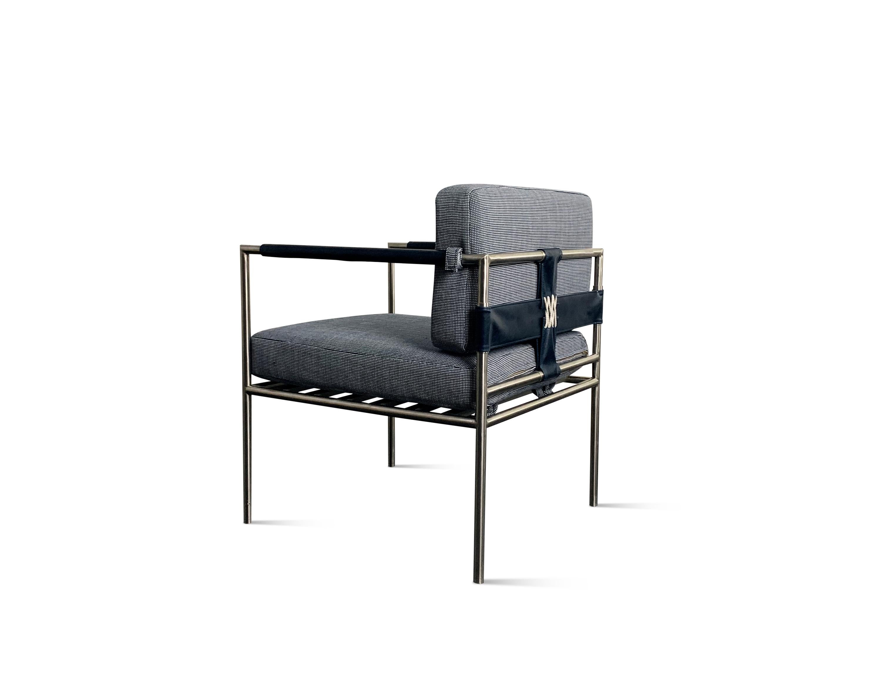 Contemporary Modern Outdoor Upholstered Steel Lounge Armchair from Costantini, Rinaldo For Sale