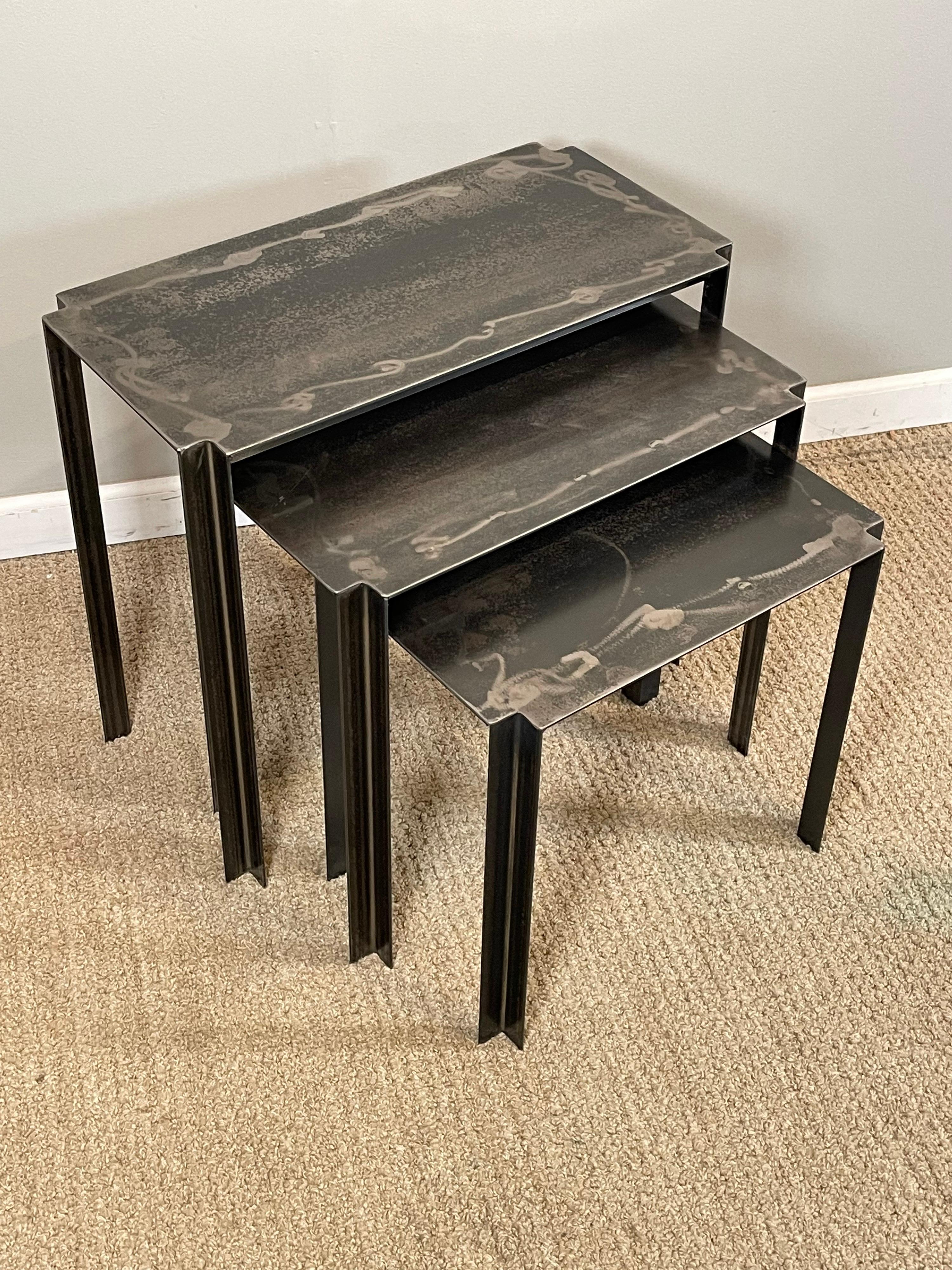 A Set of 3 Steel Nesting Tables 