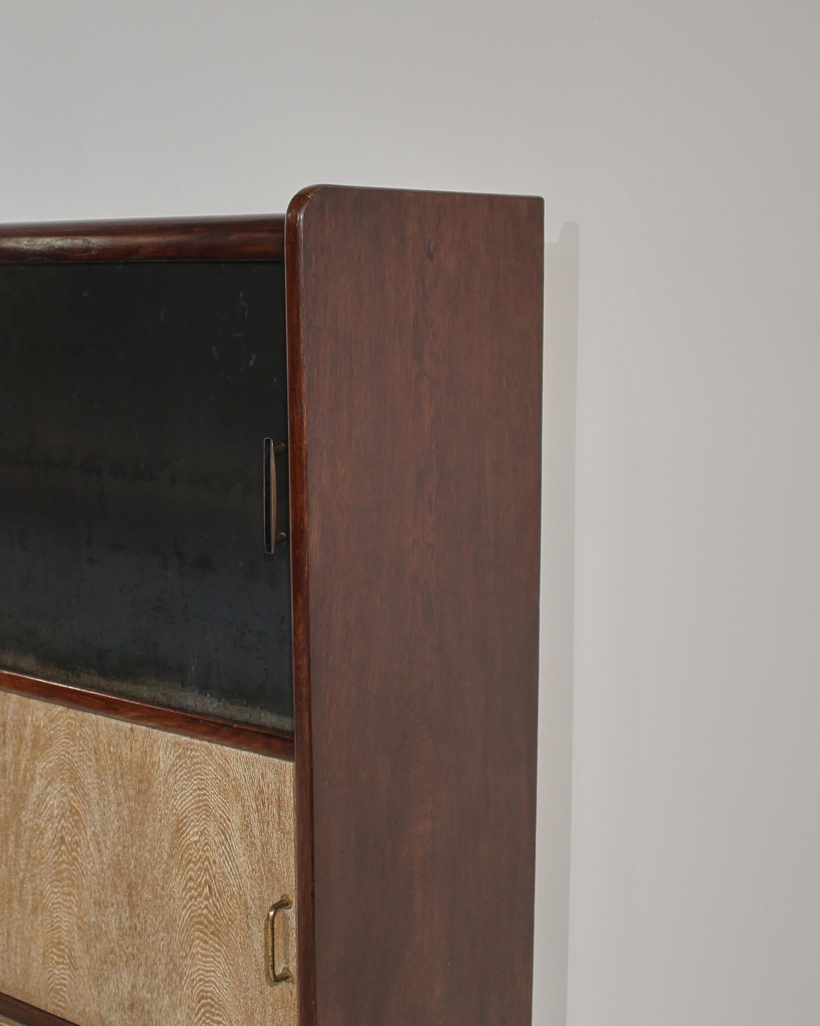 Brass Steel & Oak 1950S French Modernist Cabinet In The Style Of Perriand  For Sale