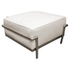 Steel Ottoman Mies Van Der Rohe Style with Grain White Leather, Italy, 1979