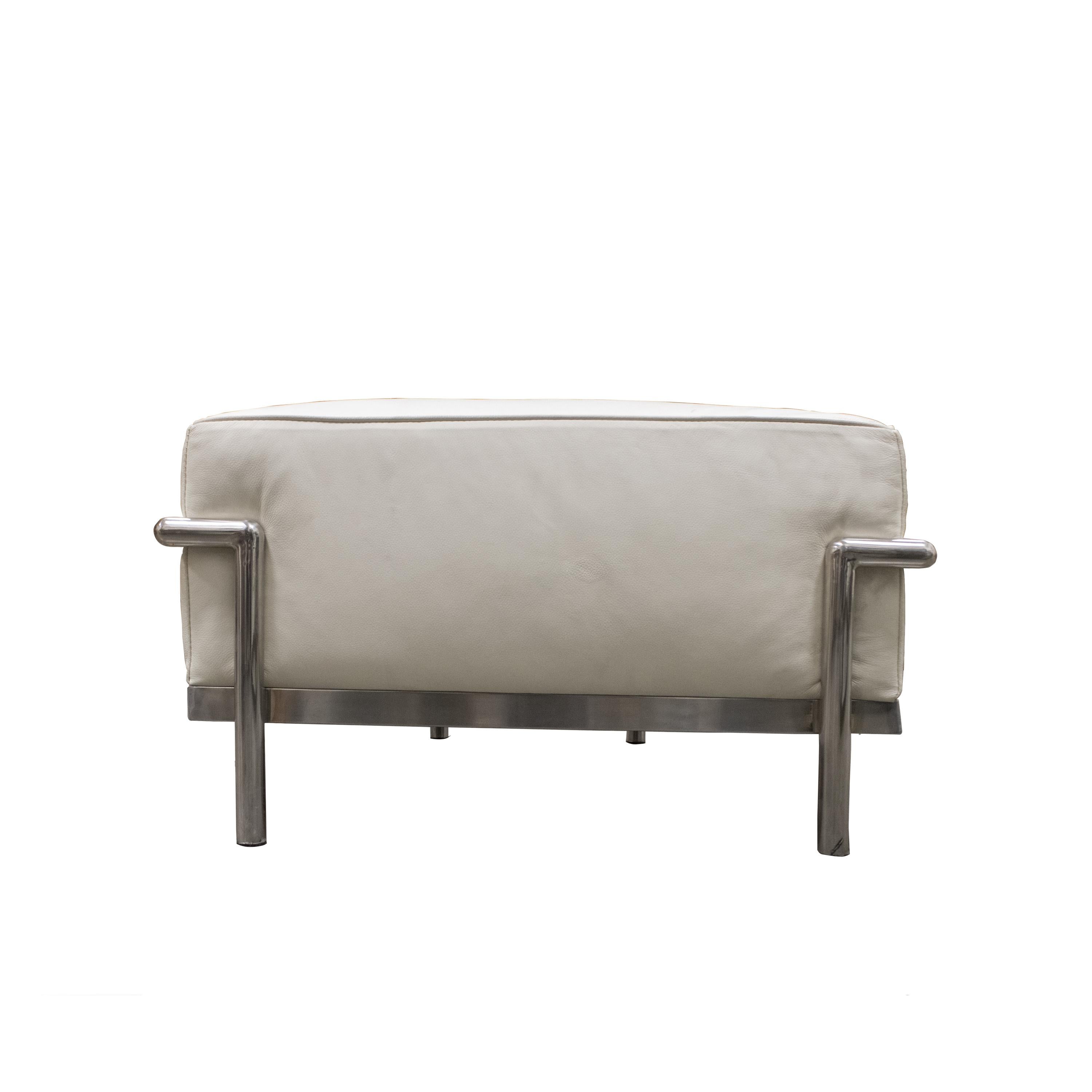 Mid-Century Modern Steel Ottoman Mies Van Der Rohe Style with Grain White Leather, Italy, 1979 For Sale