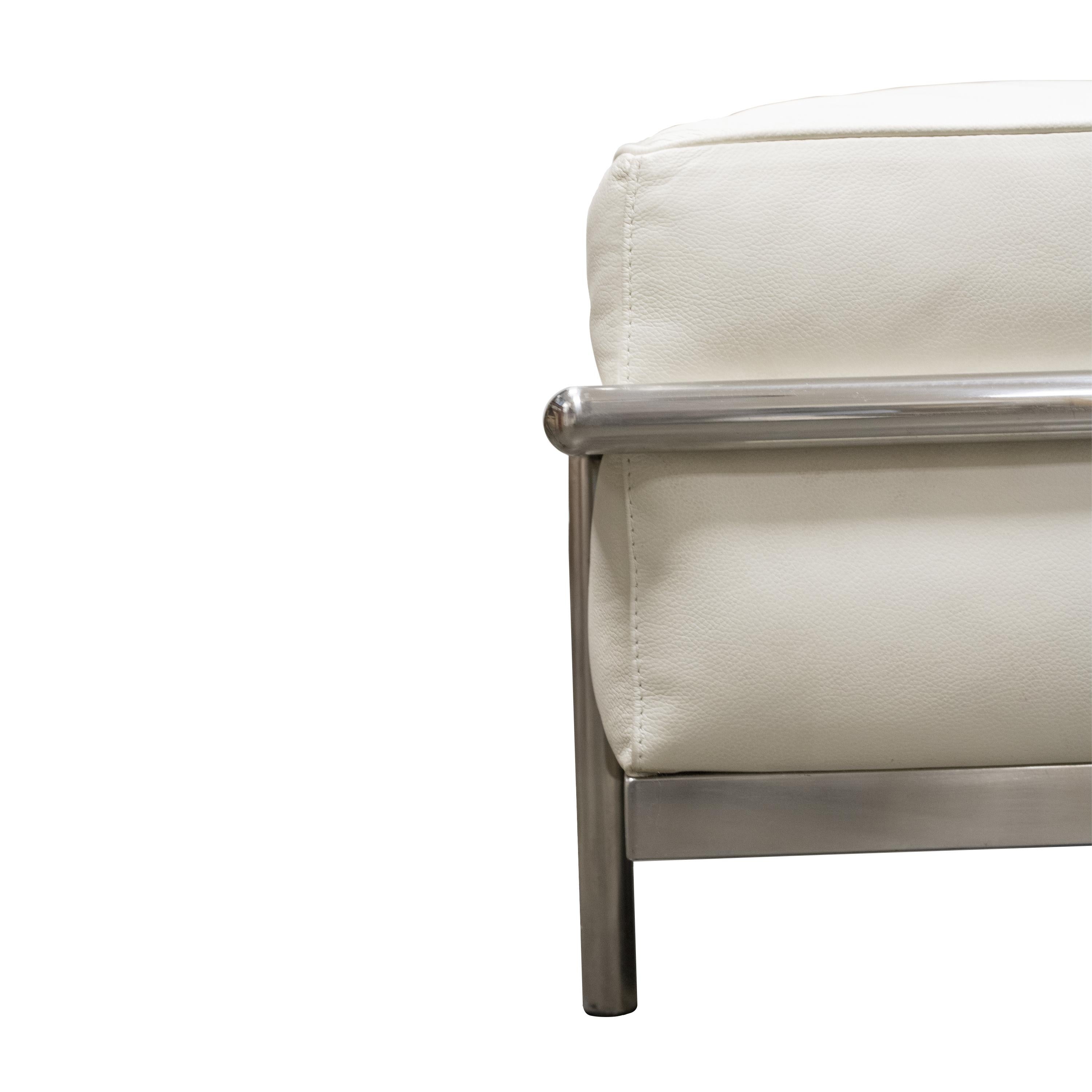 Late 20th Century Steel Ottoman Mies Van Der Rohe Style with Grain White Leather, Italy, 1979 For Sale