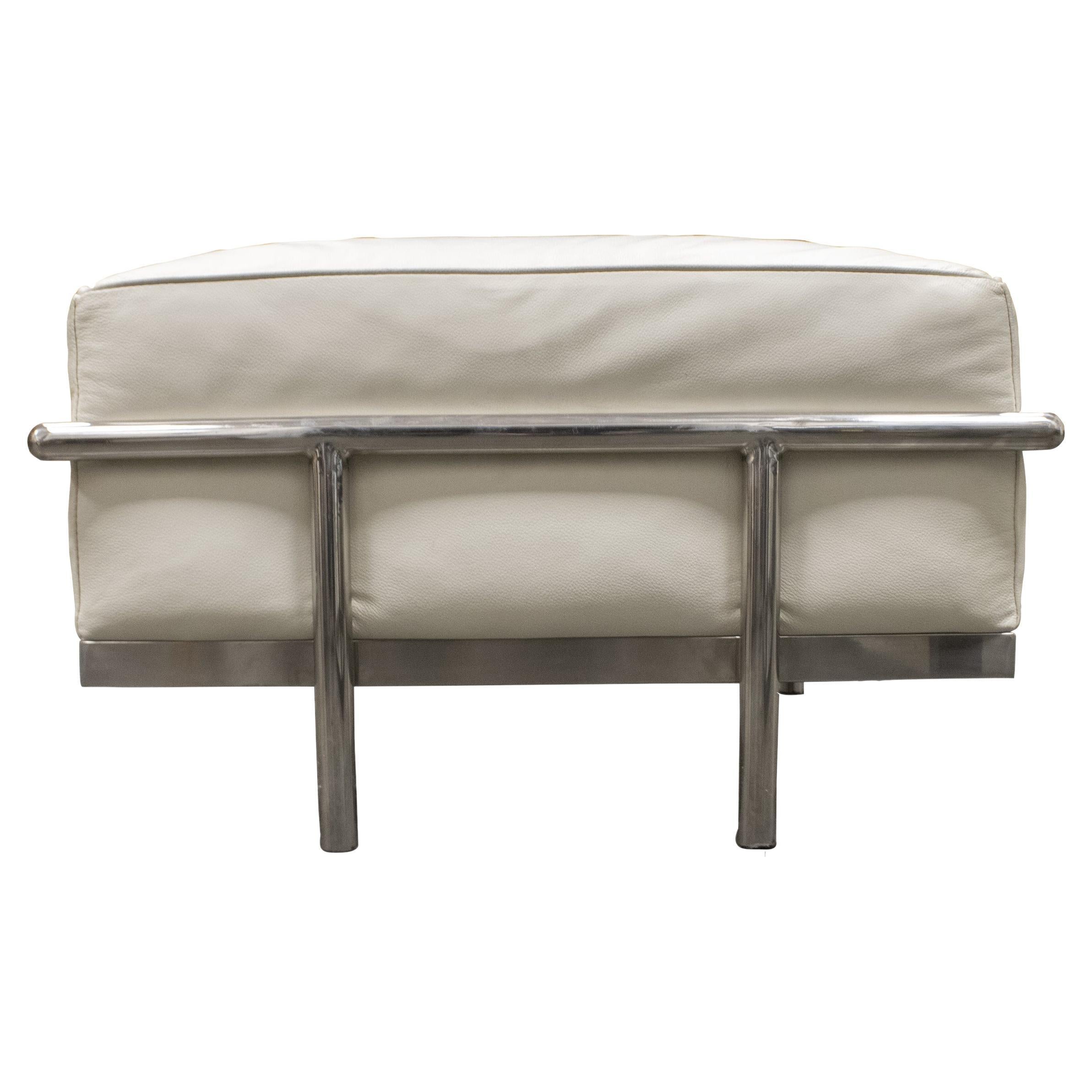 Steel Ottoman Mies Van Der Rohe Style with Grain White Leather, Italy, 1979 For Sale