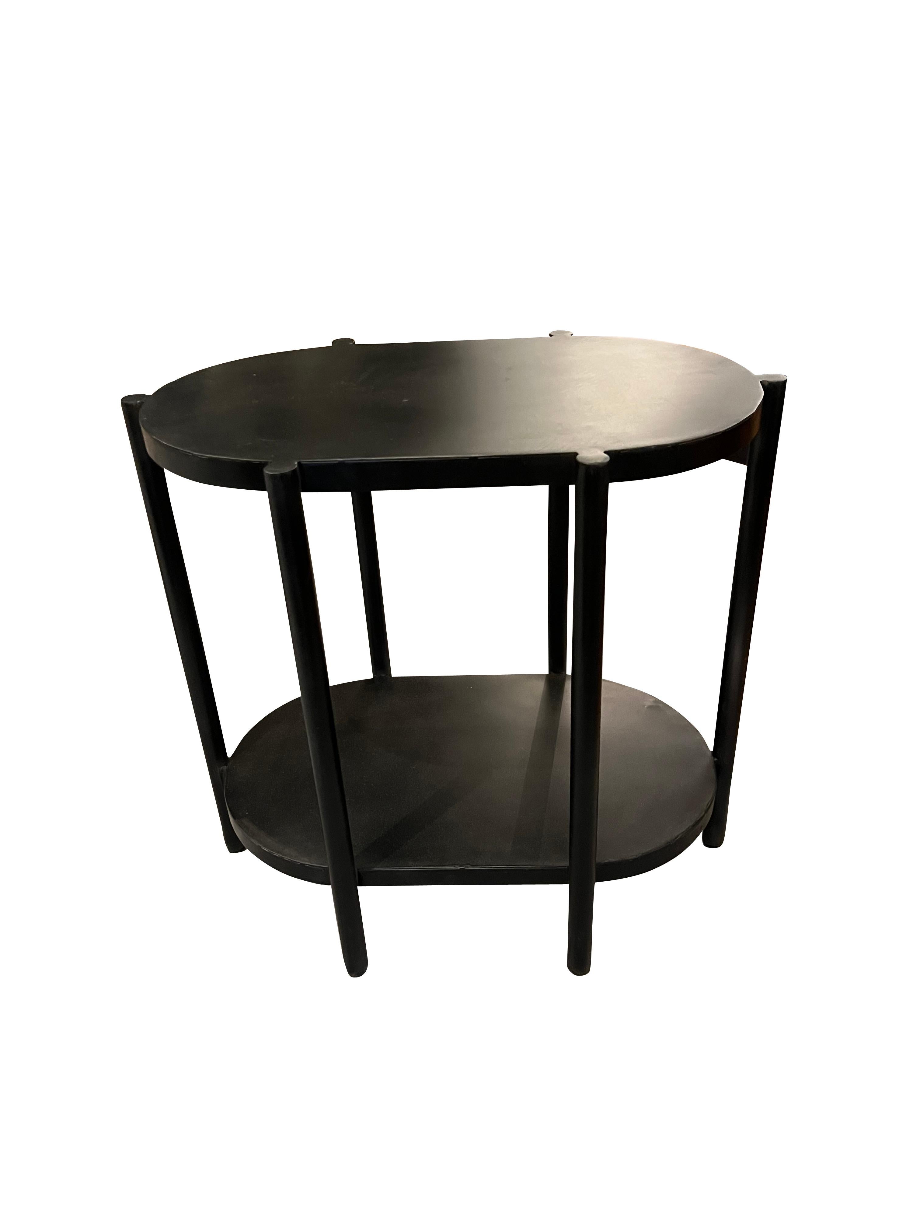 Indian Steel Oval Two Tier Six Column Shape Legs Side Table, India, Contemporary For Sale