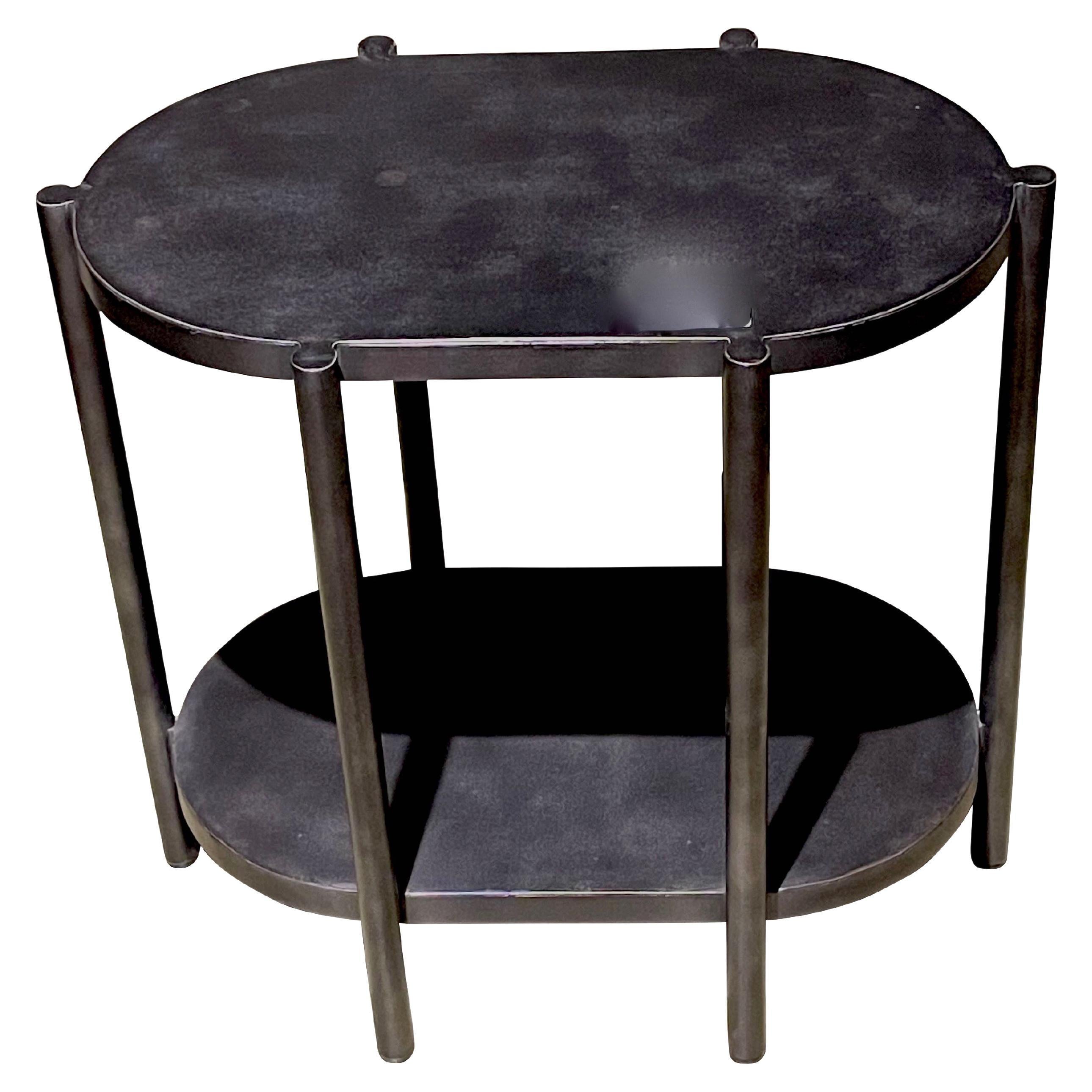Steel Oval Two Tier Six Column Shape Legs Side Table, India, Contemporary For Sale