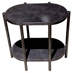 Steel Oval Two Tier Six Column Shape Legs Side Table, India, Contemporary
