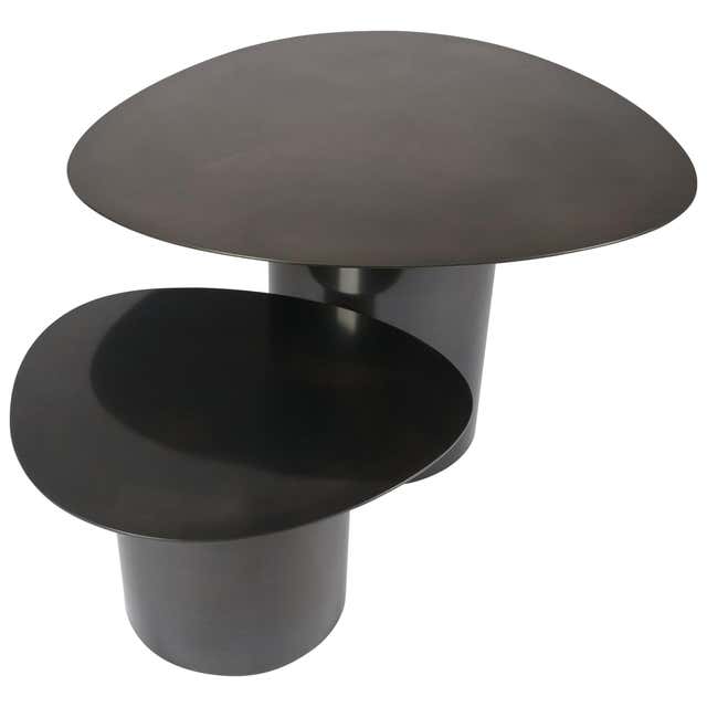 Geometric Triangle Round Top Metal Dining Table Blackened Finish ...