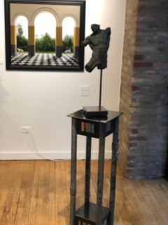 Steel Pedestal, Welded Steel and Found Galvanized Steel Square Top with Shelf