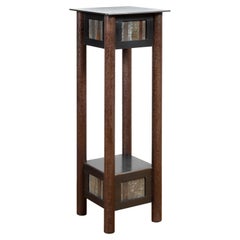 Steel Pedestal, Welded Steel and Found Galvanized Steel Square Top with Shelf