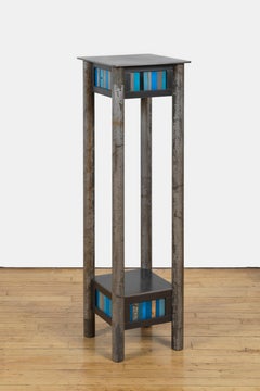 Jim Rose Welded Steel and Found Painted Steel Pedestal Square Top with Shelf