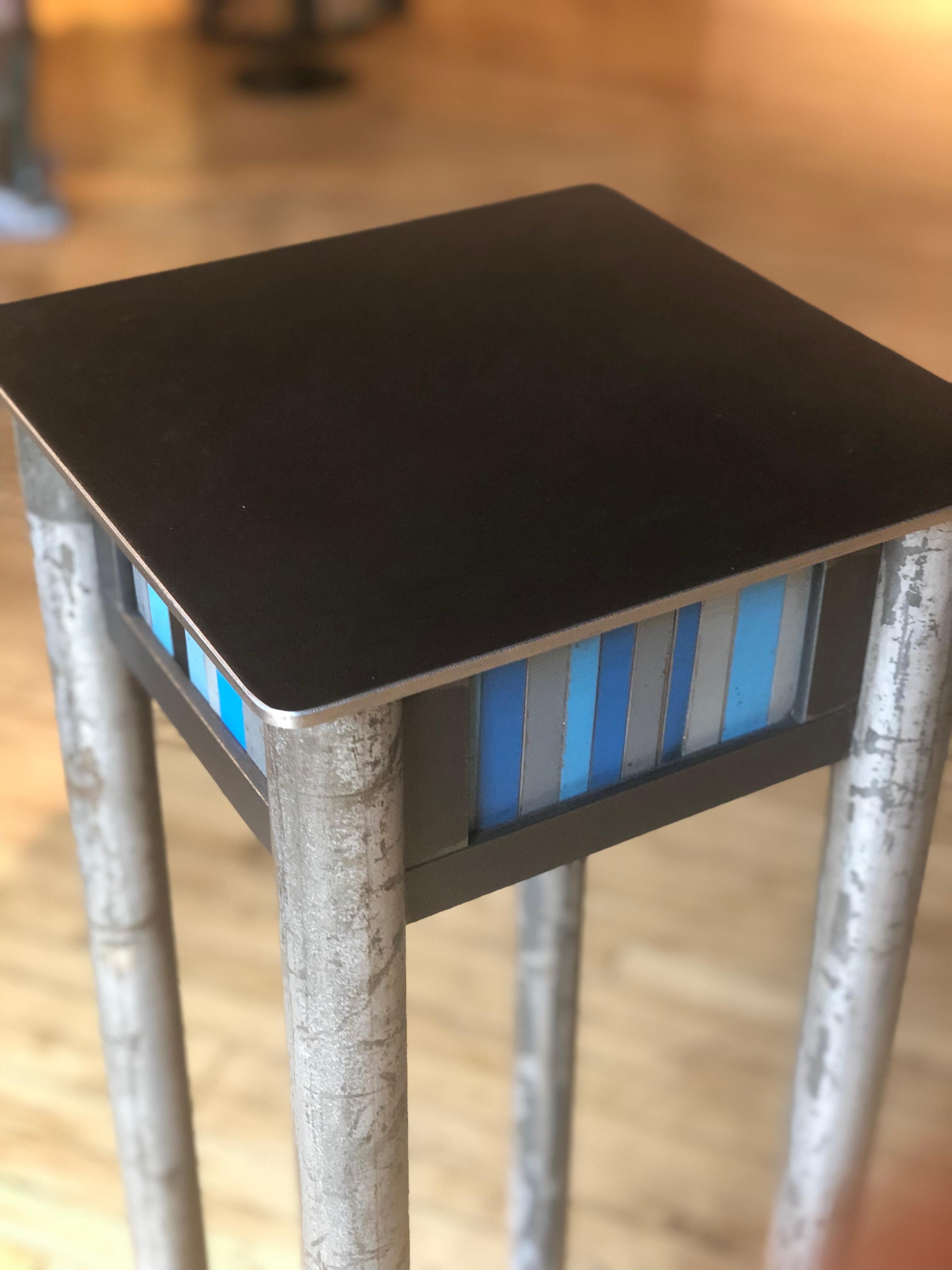 Jim Rose Welded Steel and Found Painted Steel Pedestal Square Top with Shelf In New Condition In Chicago, IL